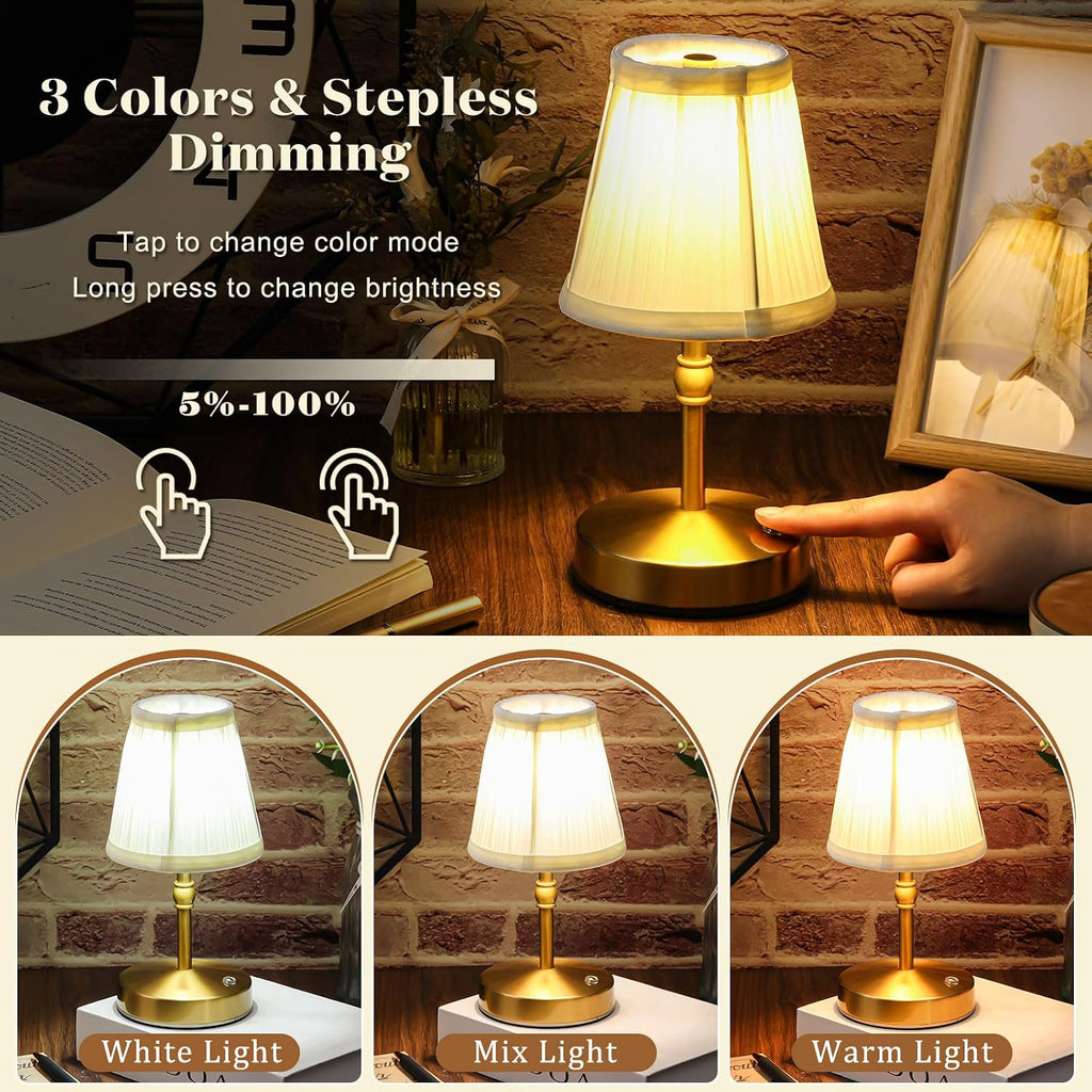 Liliful 2 Pcs Cordless Table Lamp Rechargeable Touch LED Small Gold Portable Battery Operated USB-c Desk Lamp 3 Color Dimmable for…
