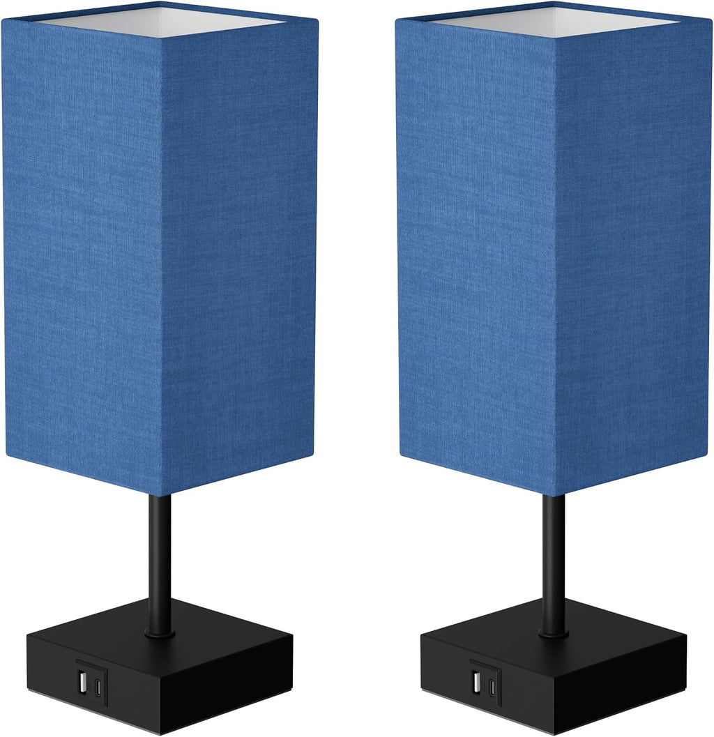 Bedside Table Lamp for Bedroom Set of 2, 3 Way Dimmable Touch Lamp with USB C+A Charging Ports, Small Nightand Lamps for Bedroom Decor…