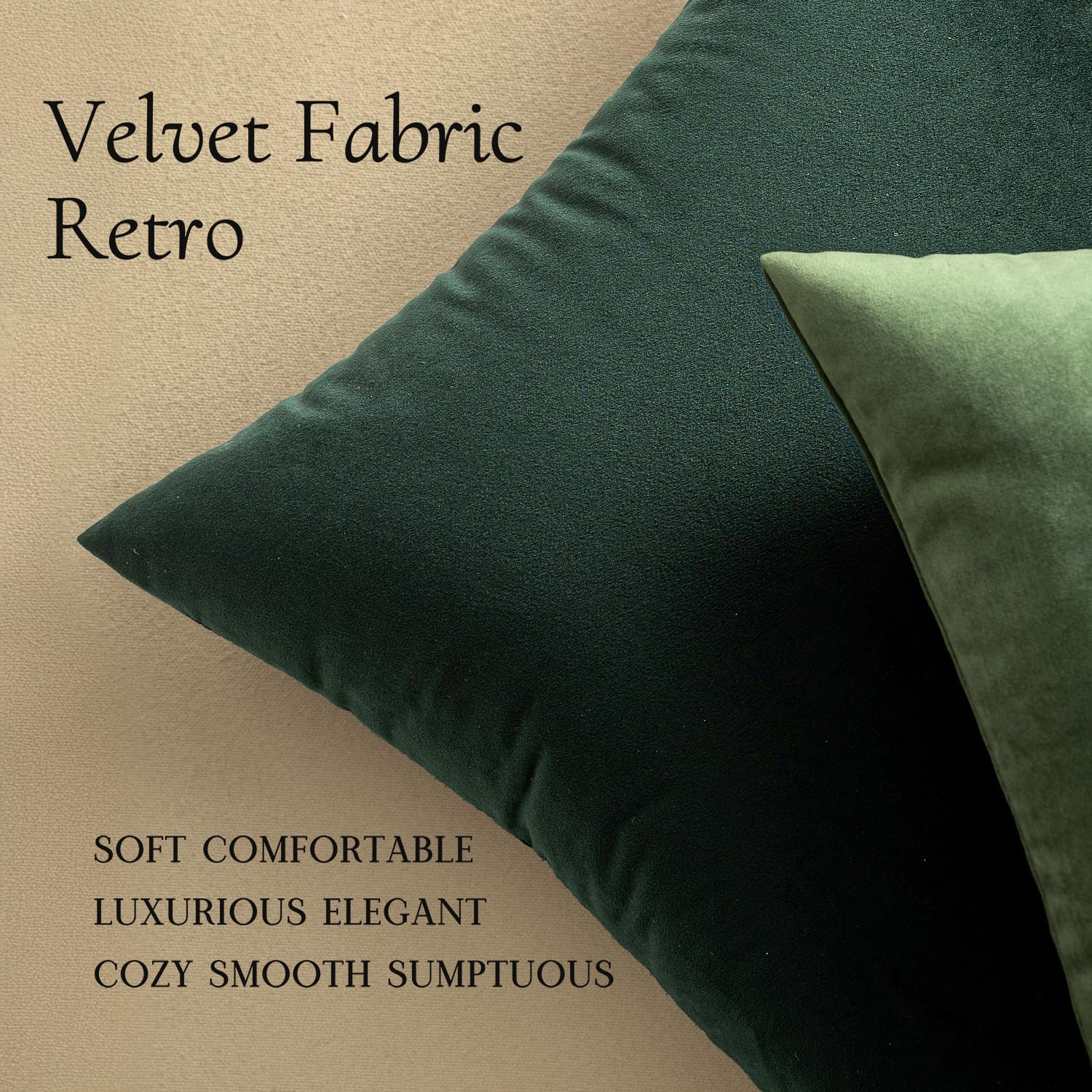 MIULEE Pack of 2 Velvet Soft Solid Decorative Square Throw Pillow Covers Cushion Case for Sofa Bedroom Couch,18x18 Inch Army Green