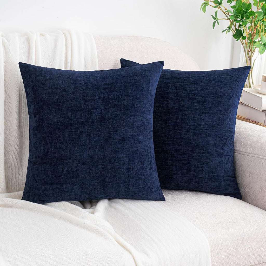 Hwy50 HWY 50 Navy Blue Couch Pillow Covers 16x16 Inch Pack of 2, Soft Chenille Decorative Throw Pillow Cases Farmhouse for Sofa Living Room…