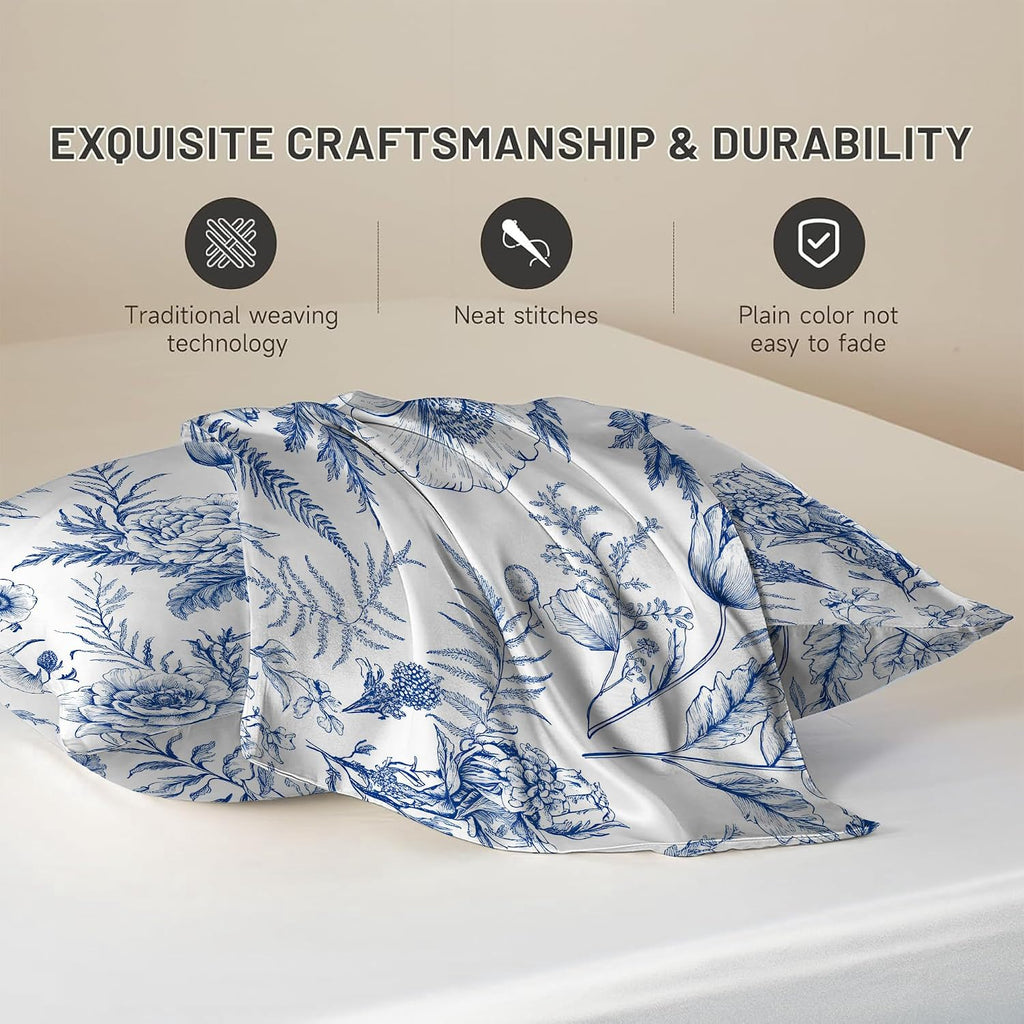 Satin Pillowcase for Hair and Skin Vintage Blue and White Floral Super Soft and Cooling Similar to Silk Pillow Case 1 Pack with Hidden…
