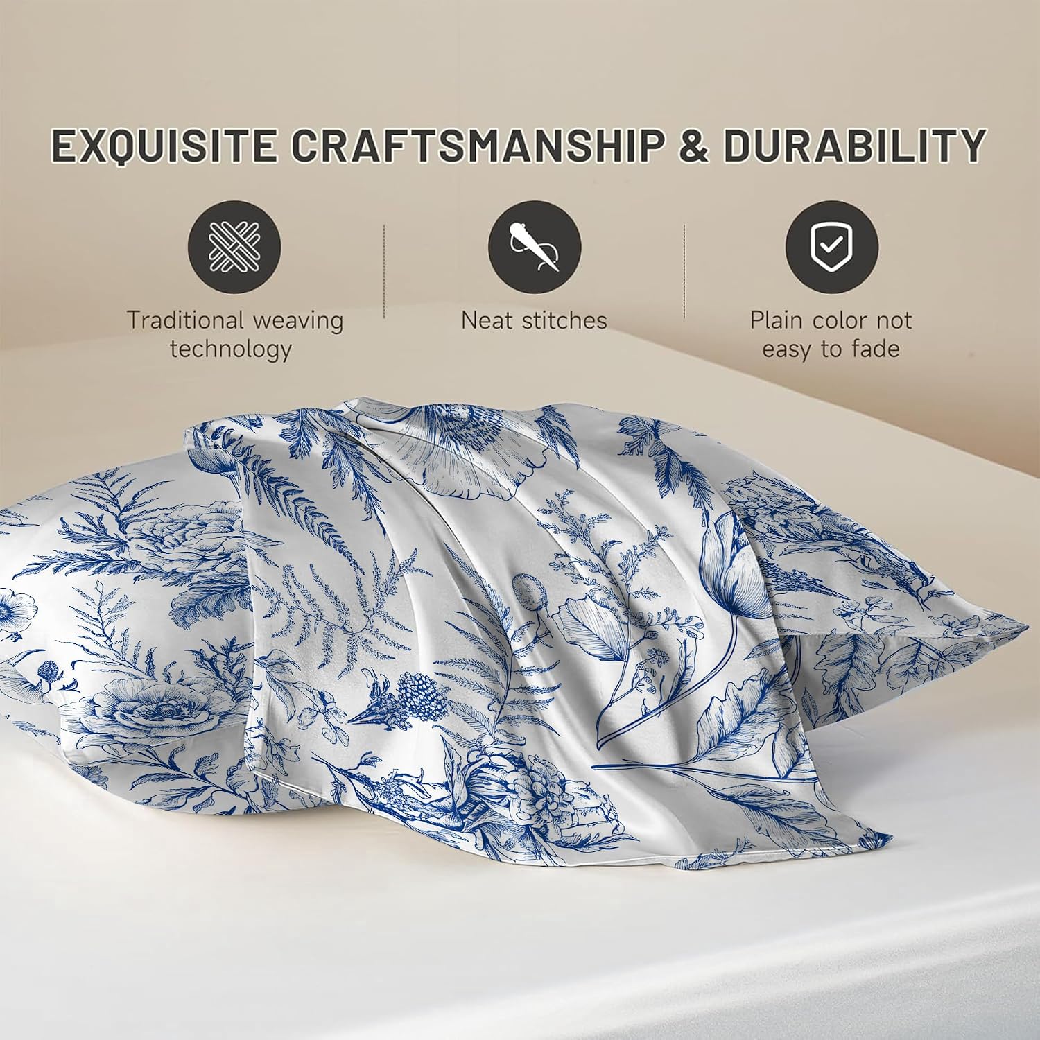 Satin Pillowcase for Hair and Skin Vintage Blue and White Floral Super Soft and Cooling Similar to Silk Pillow Case 1 Pack with Hidden…