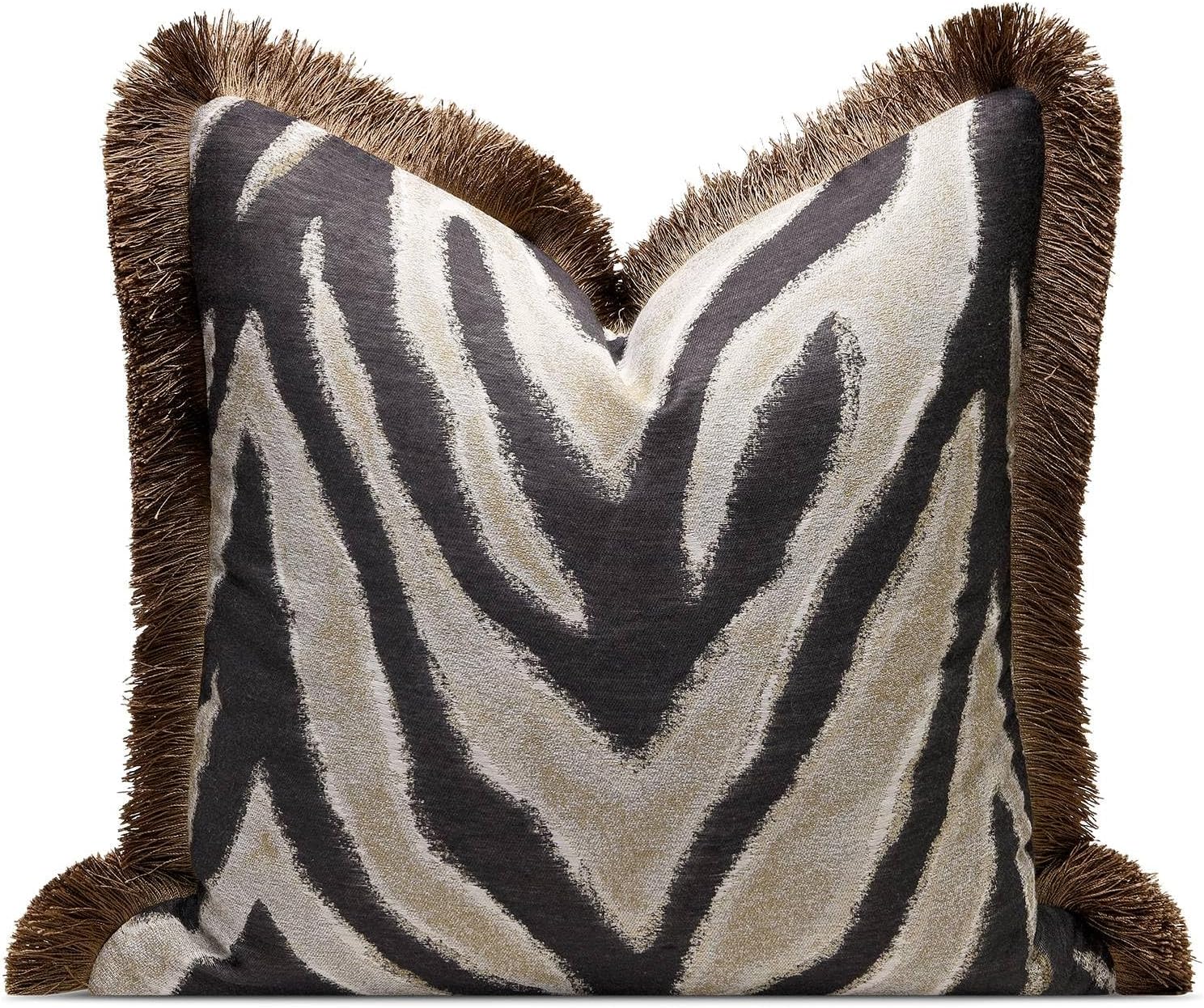 Aibuhome Designer Zebra Throw Pillow Cover with Brown Fringe, Luxury Zebra Pattern Jacquard Design Decorative Pillow Cover for Modern & Cla…