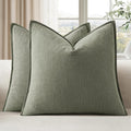 EMEMA Throw Pillow Covers Decorative Linen Pillow Covers 20x20 Inch Light Olive Green Boho Farmhouse Neutral Couch Throw Pillows for Bed…