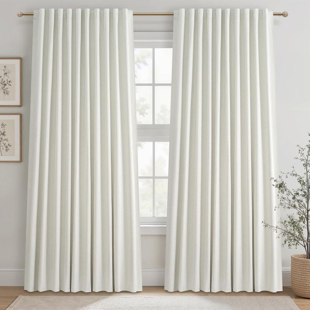 Qjmydeco Cute Blackout Curtains 60 Inches Extra Wide Linen 96 Inch Length for Living Room/Sliding Glass Door, Pleated Heavy Duty Thermal Dra…