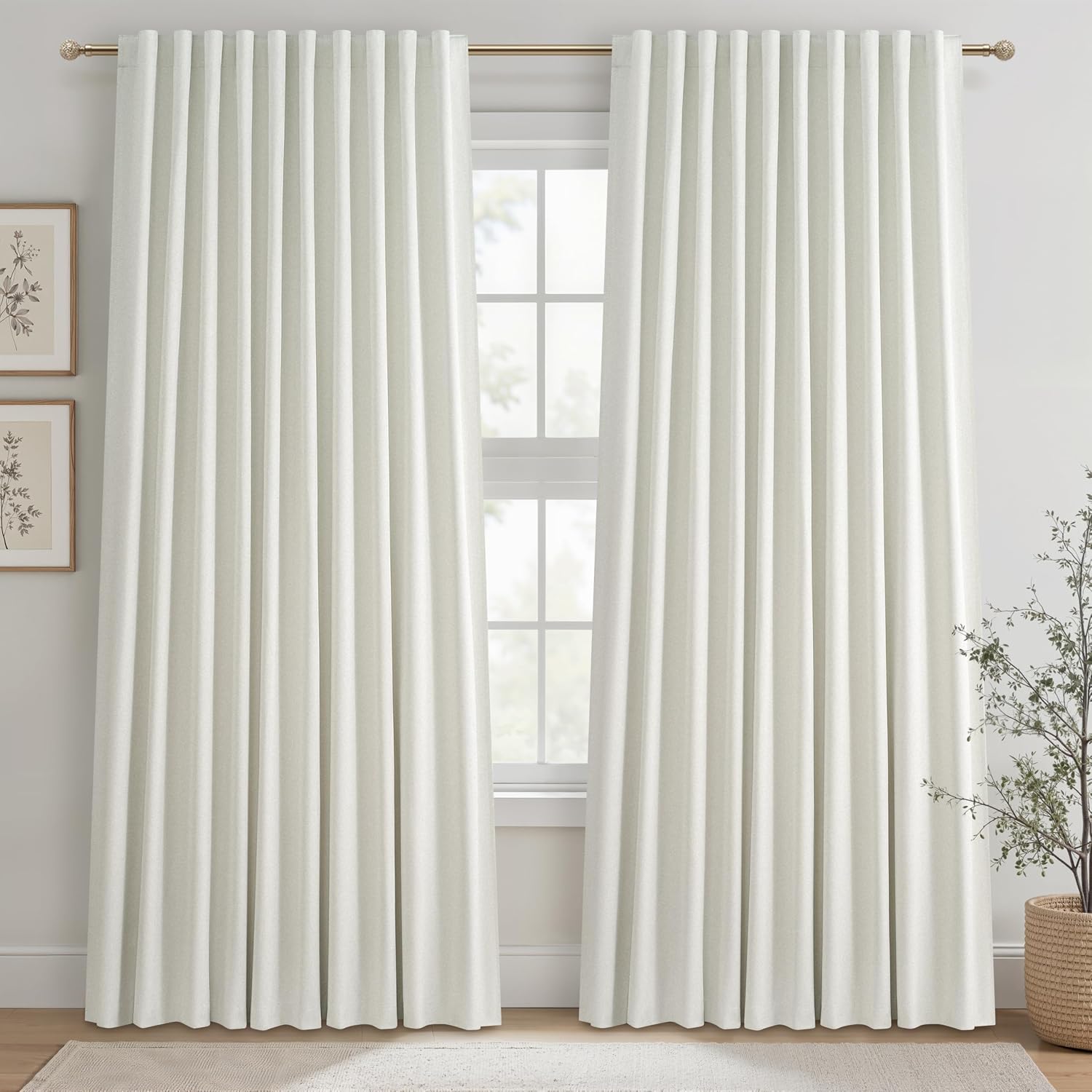 Qjmydeco Cute Blackout Curtains 70 Inches Extra Wide Linen 84 Inch Length for Living Room/Sliding Glass Door, Pleated Heavy Duty Thermal Dra…