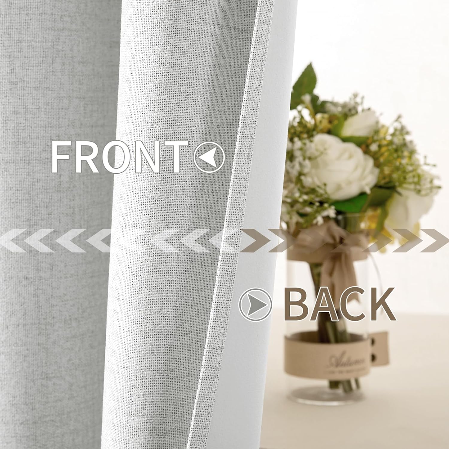 Miulee Linen Textured Curtains Solid 100% Blackout for Bedroom Thermal Insulated Heathered White Grommet Room Darkening Curtains & Drapes L…