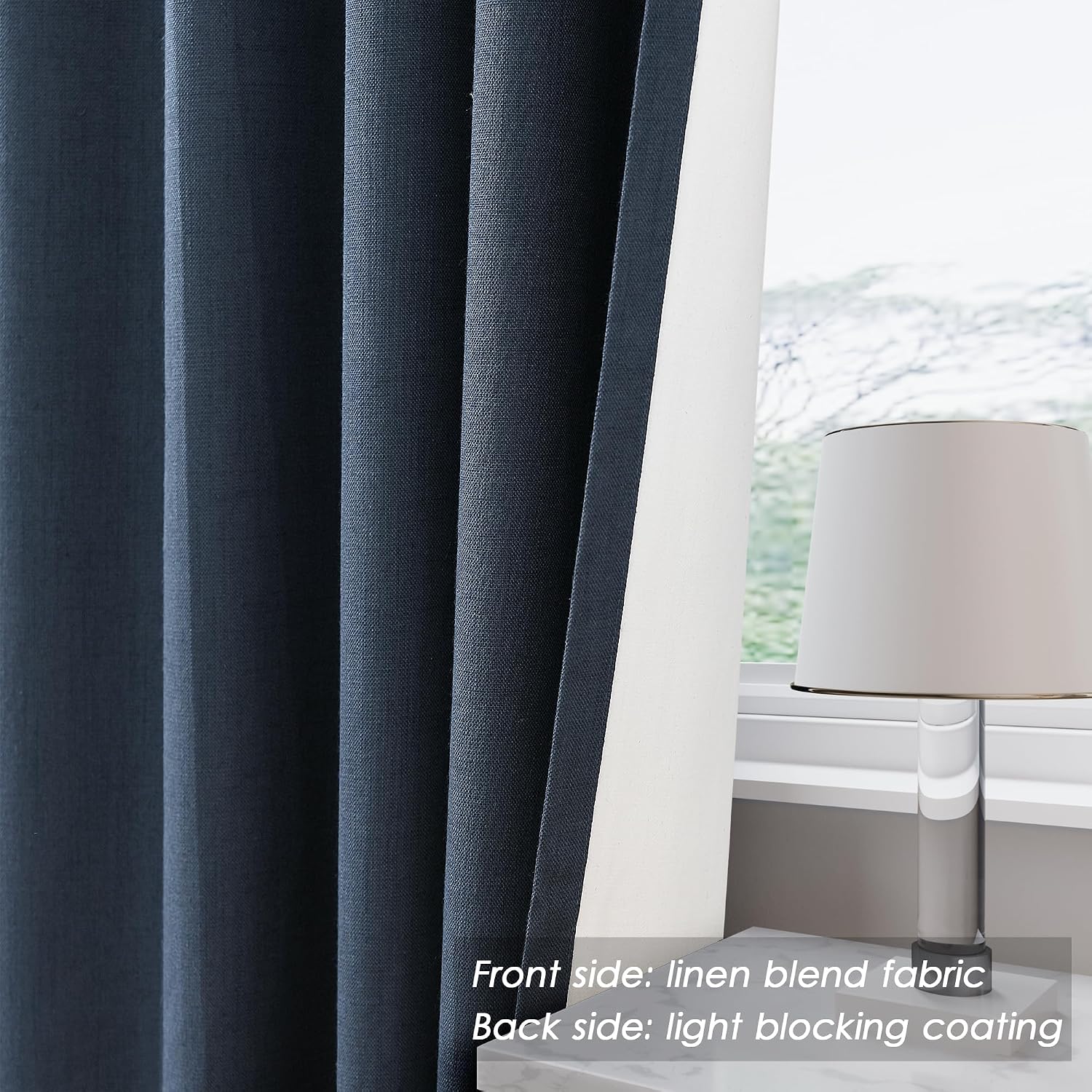 Nanspring Vintage Blue 100% Blackout Linen Curtains 84 Inch Length 2 Panels Set for Bedroom Back Tab Vintage Farmhouse Decor Black Out Curt…