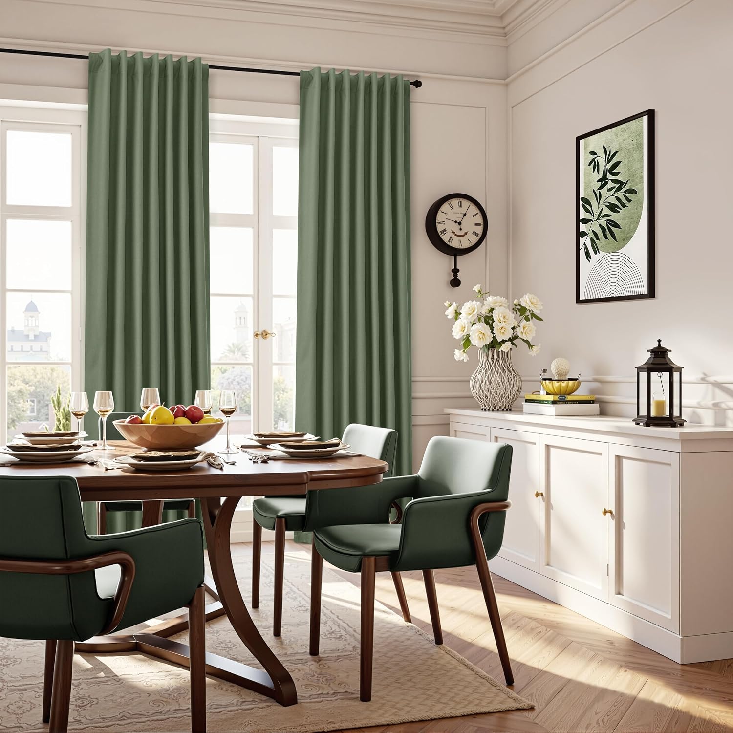 Guken Olive Green 100% Blackout Linen Textured Curtains 92 Inches Long 2 Panels Set Room Darkening Curtains for Bedroom Living Room Back Ta…