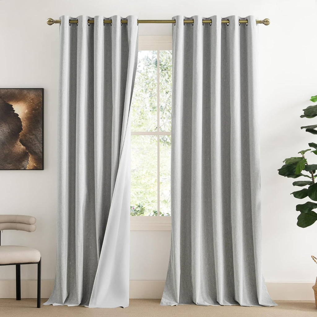 NICETOWN Grey Long Linen Full Shade Panels, 62" Wide x 108" Long, Pair of Thermal Insulated & Energy Efficiency Blackout Curtains for…