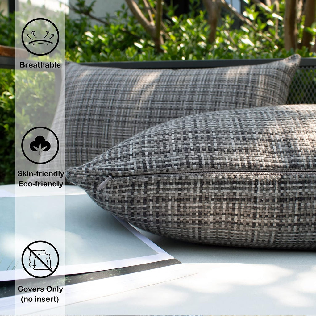 Kevin Textile Pack of 2 Decorative Outdoor Waterproof Throw Pillow Covers Stripe Square Pillowcases Modern Cushion Cases for Patio Couch…