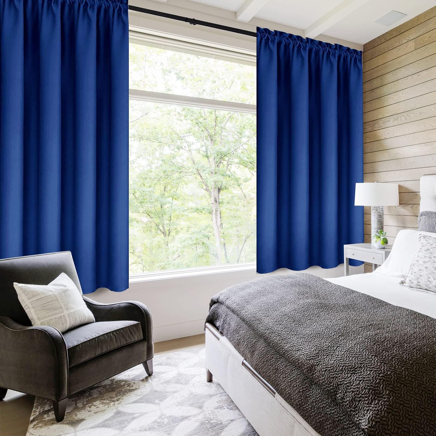 Dwcn Blackout Curtains Room Darkening Thermal Insulated Bedroom Curtains Window Curtain Panels, 42 x 45 inches Long, Set of 2 Classic Blue…