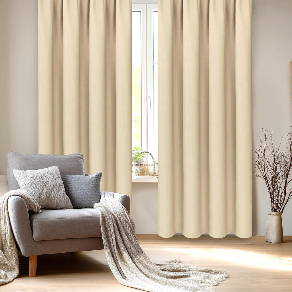 Dwcn Blackout Curtains Room Darkening Thermal Insulated Bedroom Curtains Window Curtain Panels, 38 x 84 inches Long, Set of 2 Beige Rod Poc…