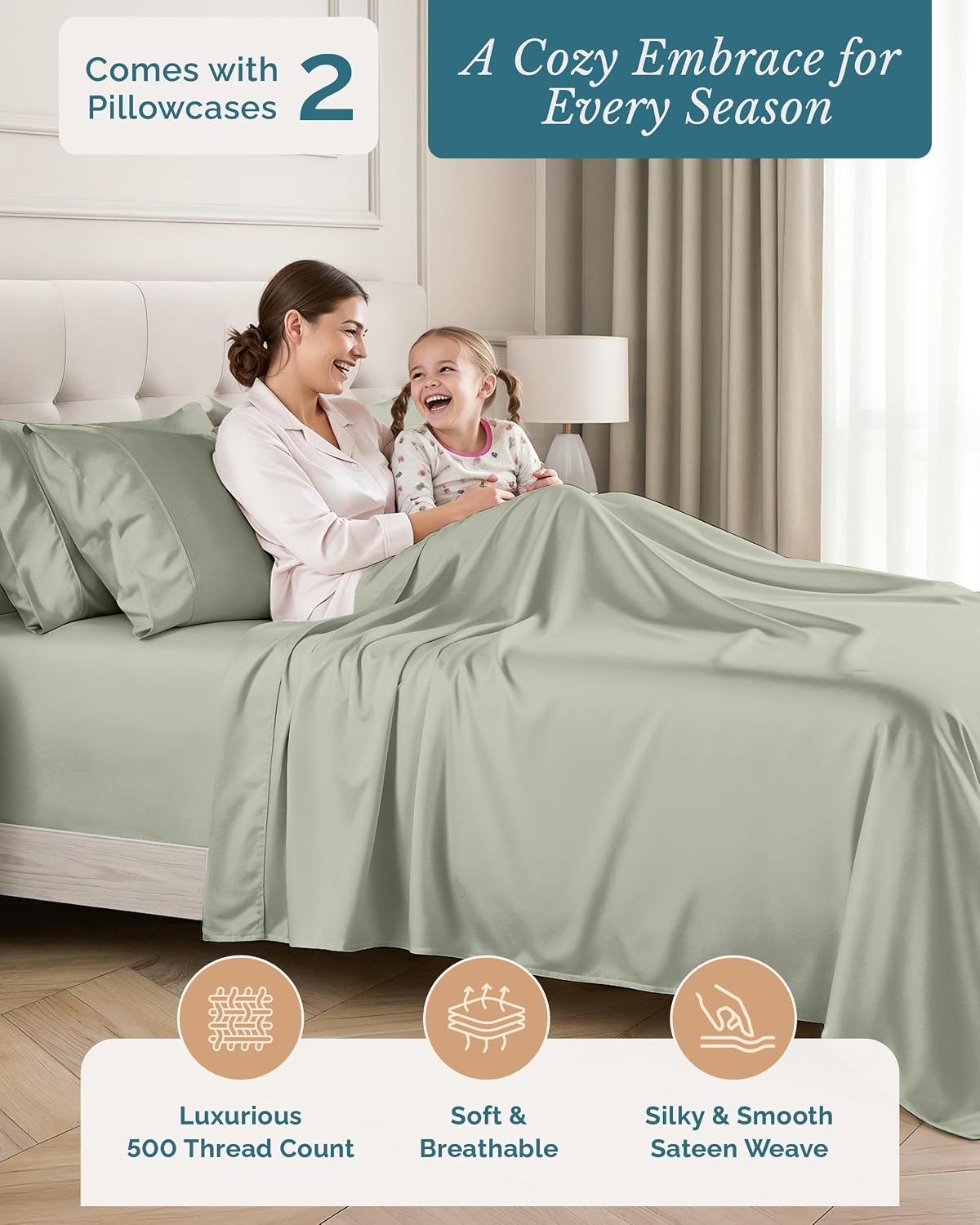 Casa Platino 4 Piece Twin Sheets Set, 100% Cotton with 500 Thread Count Silky Sateen Finish, Soft and Smooth Sheets Twin Size Bed Set, 15…