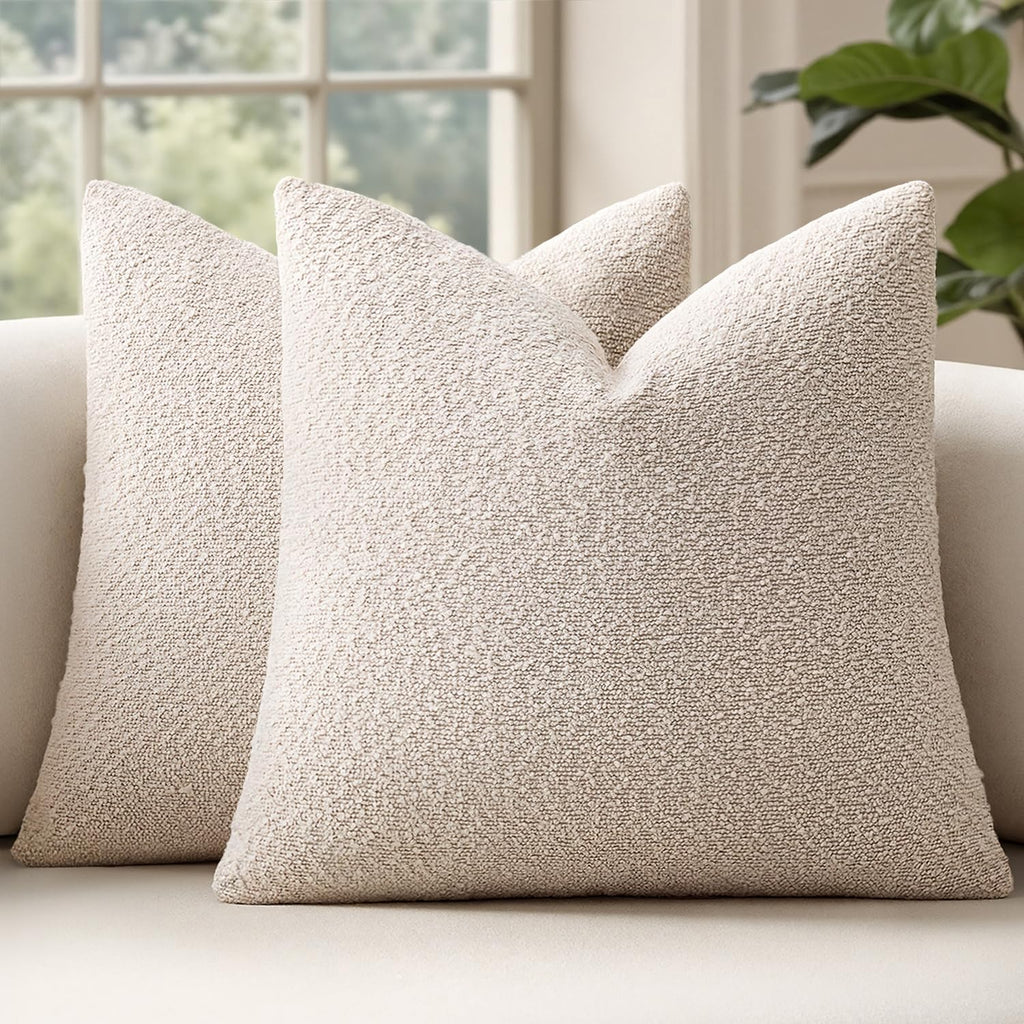 Miulee 16x16 Inch Decorative Pillow Covers for Couch Bed Set of 2 Textured Boucle Neutral Throw Pillow Covers Natural Beige Ivory Accent So…