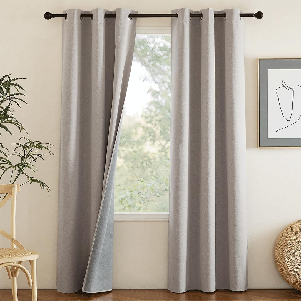 NICETOWN Natural Full Blackout Boho-Chic Faux Linen Curtains 84" Long 2 Panels Set for Cafe Window, 42" Wide, Thick Faux Linen Blend…