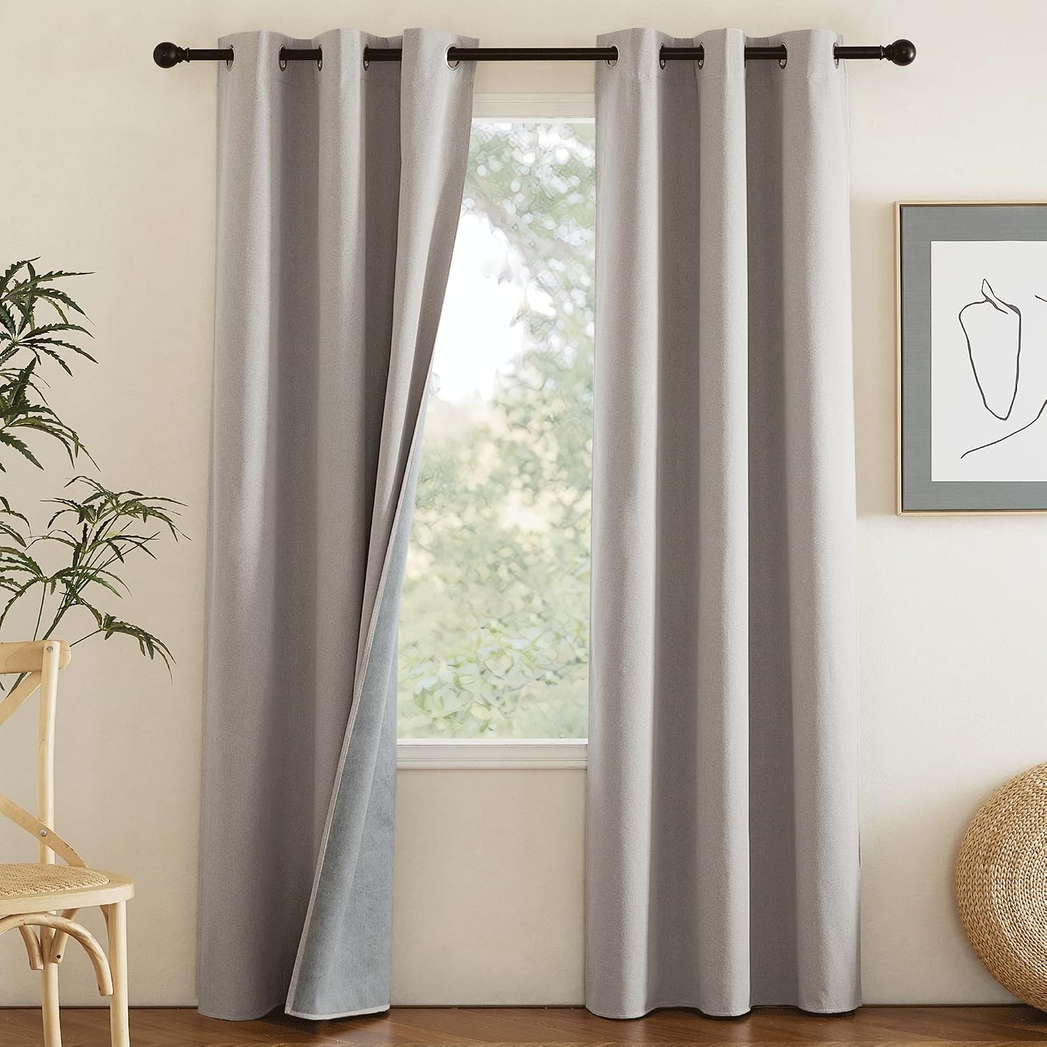 NICETOWN Natural Full Blackout Boho-Chic Faux Linen Curtains 84" Long 2 Panels Set for Cafe Window, 42" Wide, Thick Faux Linen Blend…