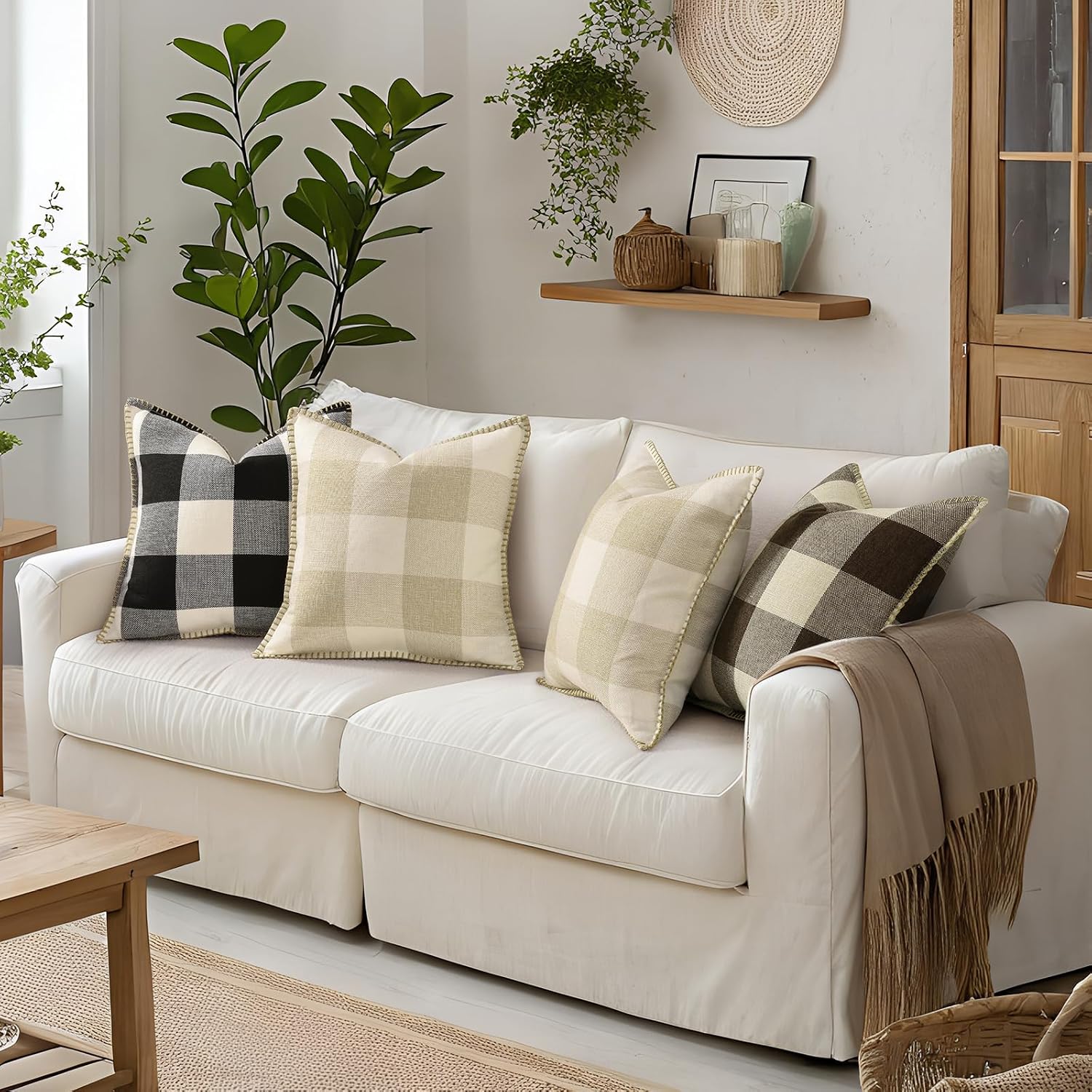 decorUhome Summer Buffalo Plaid Check Throw Pillow Covers 12x20 Set of 2 Outdoor Lumba Linen Decorative Farmhouse Gingham Pillow Covers wit…