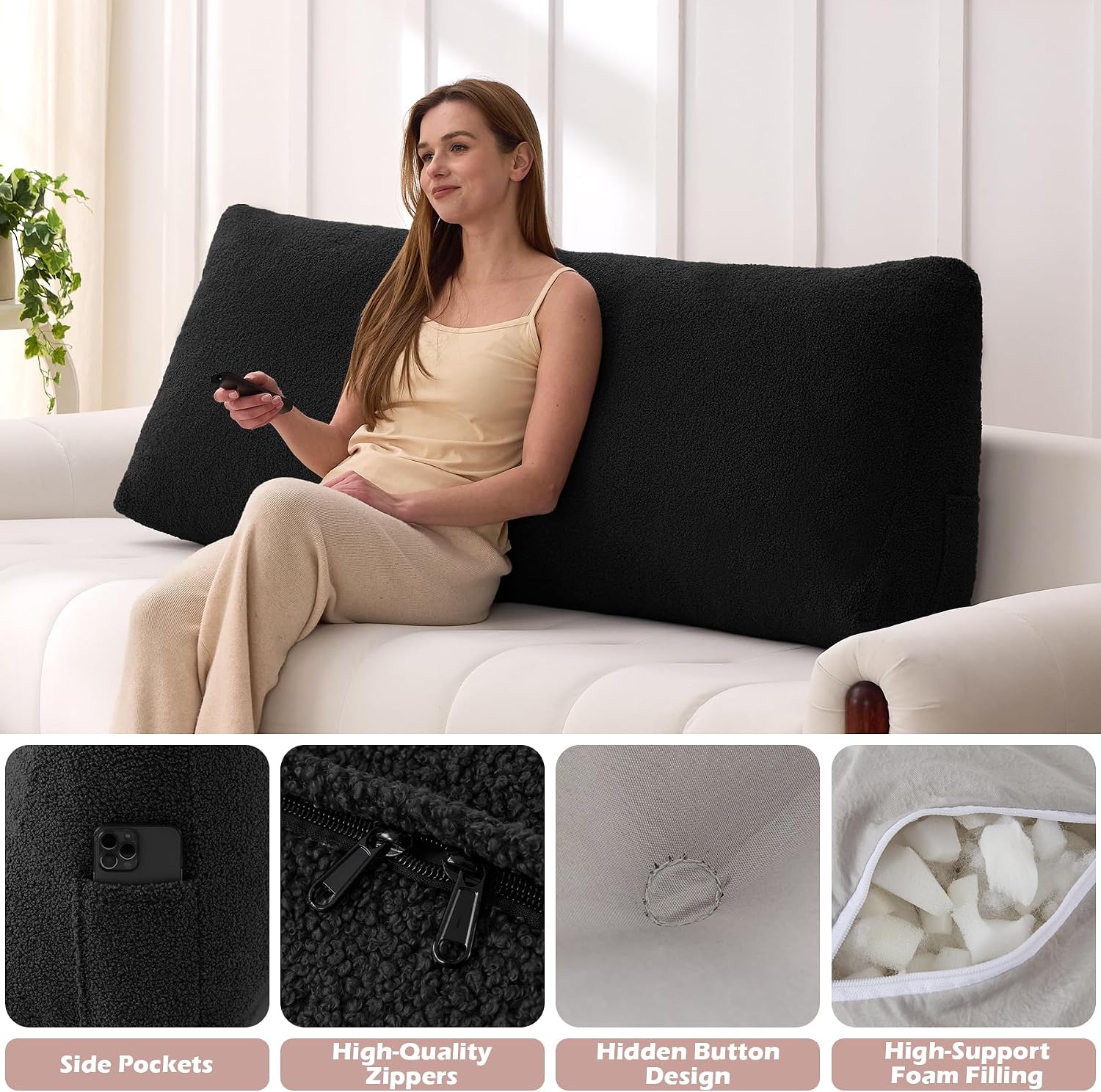 MuaMelop Headboard Pillow King, Triangle Bed Wedge Pillow for Headboard, Backrest Pillow for Sitting up, Reading, Working, Headboard Daybed…