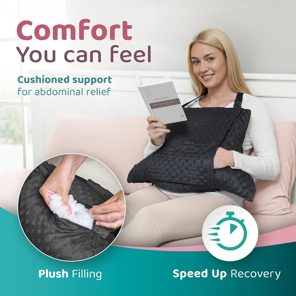 Zomaple Hysterectomy Pillow with Strap & Gel Packs – Extra Wide Post Surgery Abdominal Support, Seatbelt Protection – Hysterectomy Recovery…