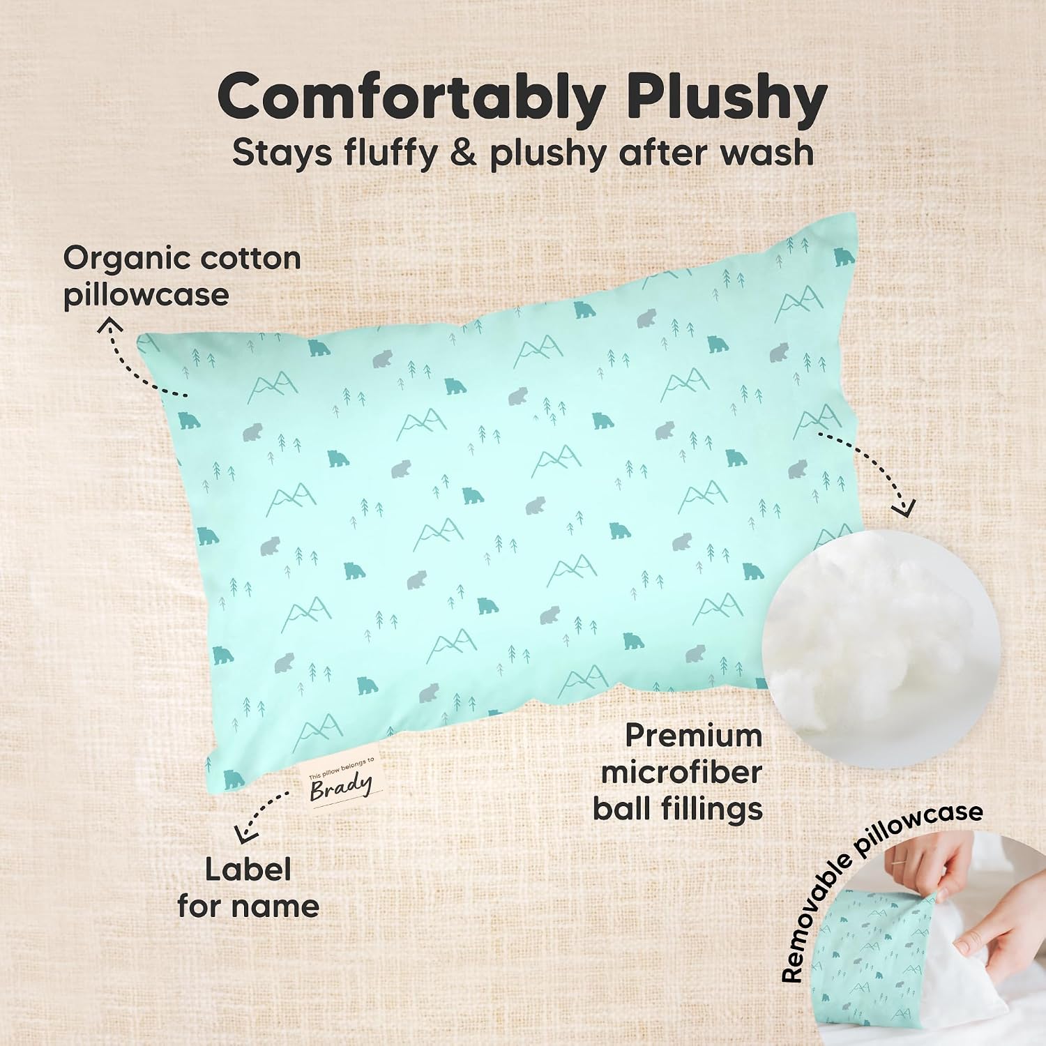 Mini Toddler Pillow with Pillowcase - 9x13 My Little Dreamy Travel Kids Pillow for Sleeping, Toddler Bed, Small, Tiny, Organic Cotton…