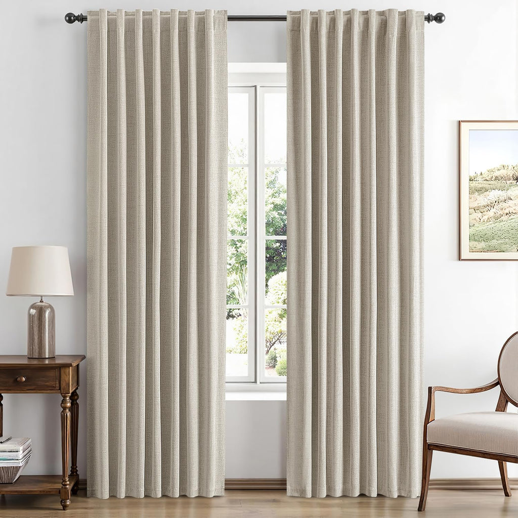 Miulee 100% Blackout Linen Curtains for Bedroom, Stone Solid Luxury Decor Thermal Insulation Room Darkening Drapes for Living Room Nursery…