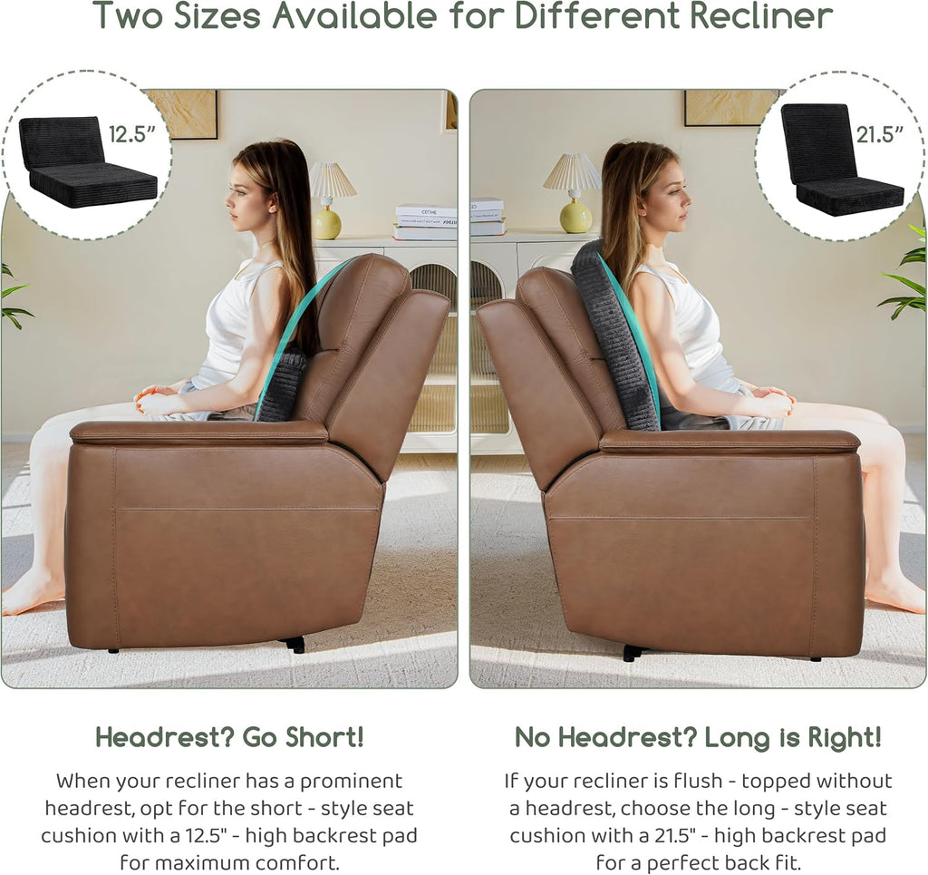 HIGOGOGO Corduroy Recliner Chair Cushion with Lumbar Support Pillow Soft Non-Slip 4" Thick Seat Pad Prevent Buttocks & Back Pain for…