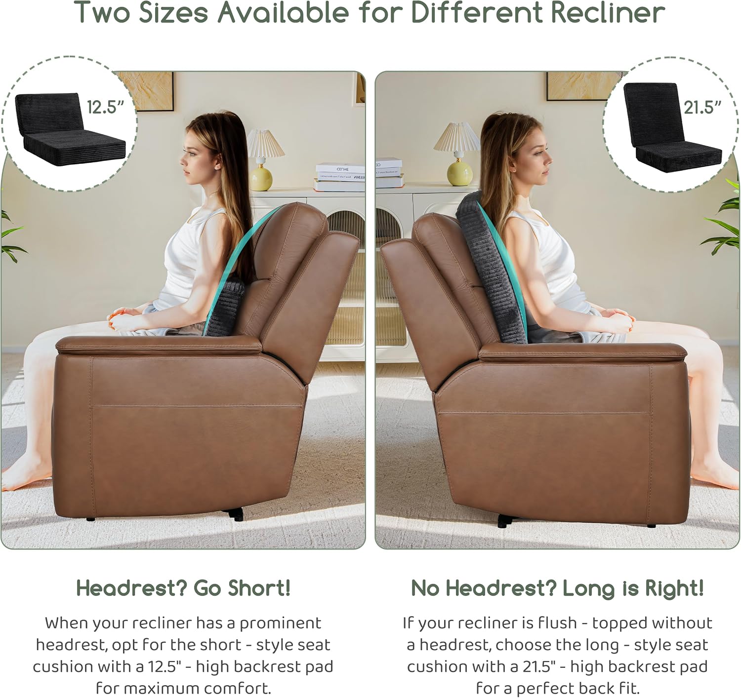 HIGOGOGO Corduroy Recliner Chair Cushion with Lumbar Support Pillow Soft Non-Slip 4" Thick Seat Pad Prevent Buttocks & Back Pain for…