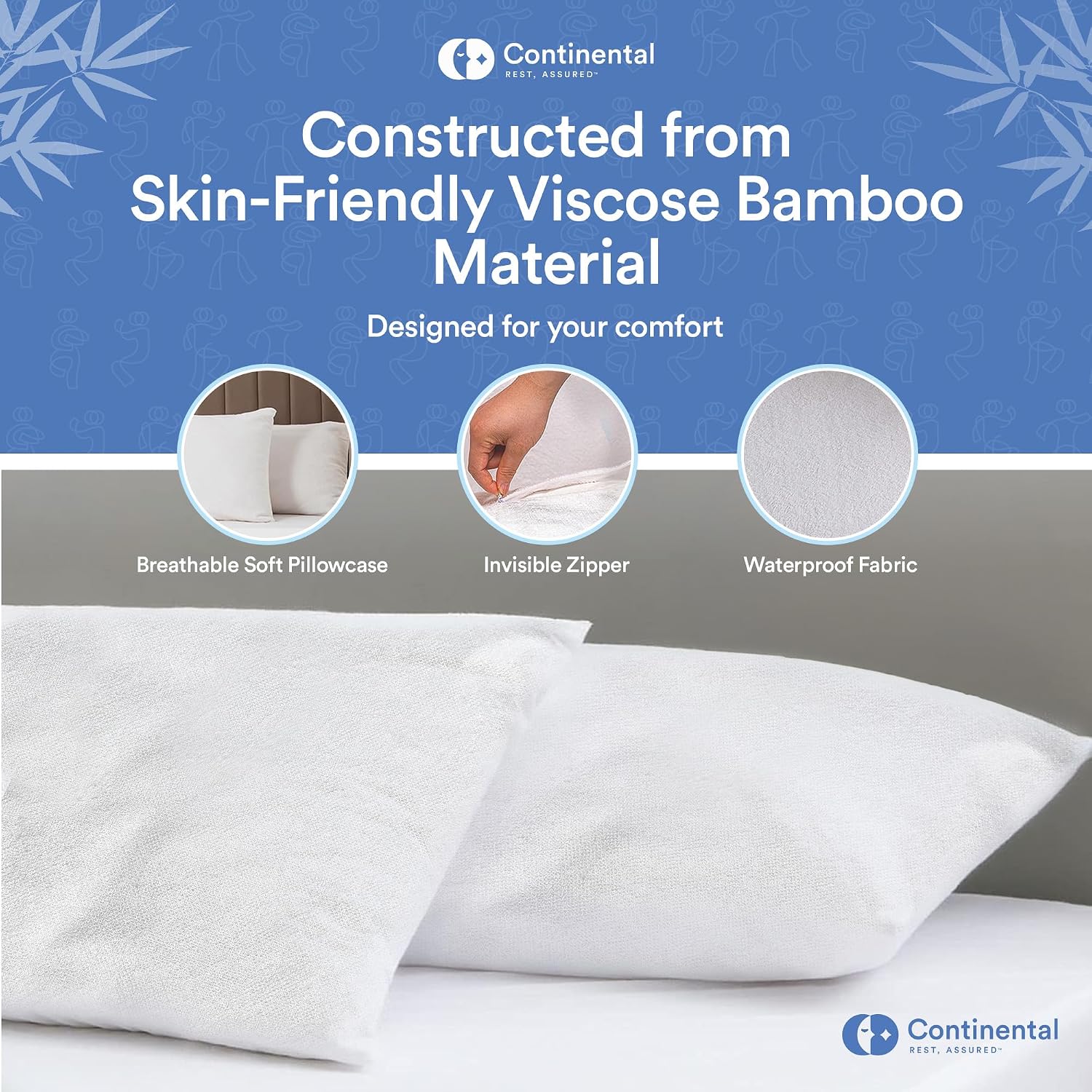 ContinentalBedding Continental Bedding Viscose Derived from Bamboo Pillow Protector Zippered Waterproof Feather Proof and Down Proof Silky…