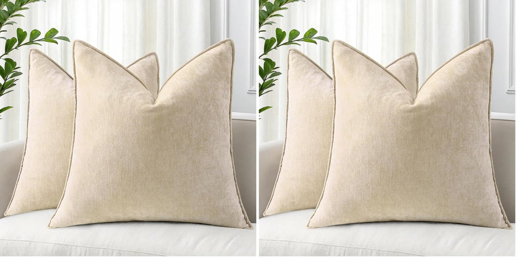 decorUhome Spring Couch Throw Pillow Covers 18x18 Set of 2, Decorative Soft Velvet Neutral Chenille Pillow Covers with Elegant Design for S…