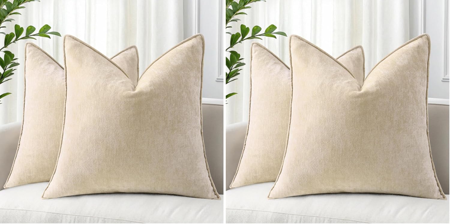 decorUhome Spring Couch Throw Pillow Covers 18x18 Set of 2, Decorative Soft Velvet Neutral Chenille Pillow Covers with Elegant Design for S…