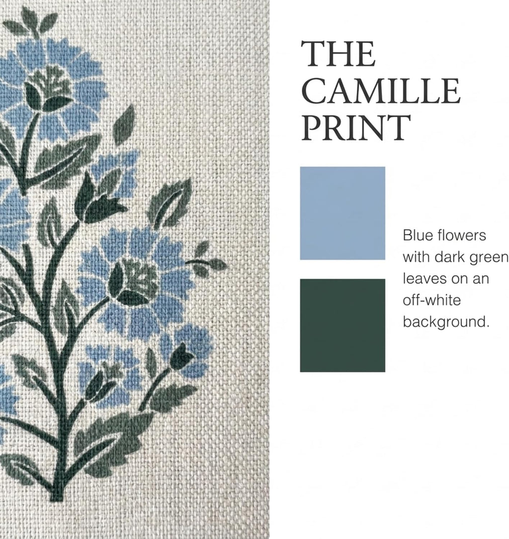 Jillien Harbor “The Camille” Decorative Pillow Cover – Blue & Whitel Floral Block Print Pillow Cover – Grandmillennial Home Decor, 24" x 24"