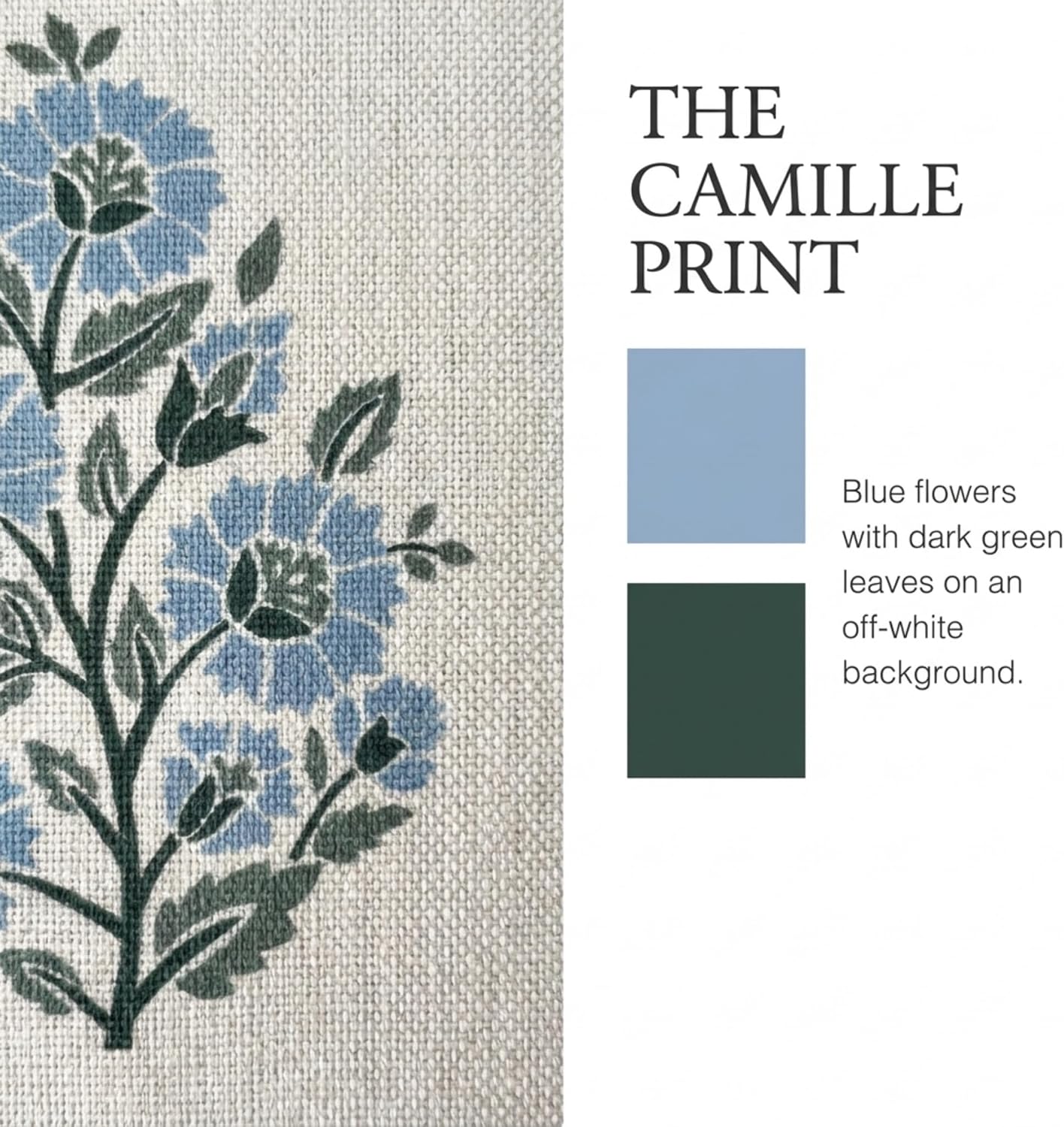 Jillien Harbor “The Camille” Decorative Pillow Cover – Blue & Whitel Floral Block Print Pillow Cover – Grandmillennial Home Decor, 24" x 24"