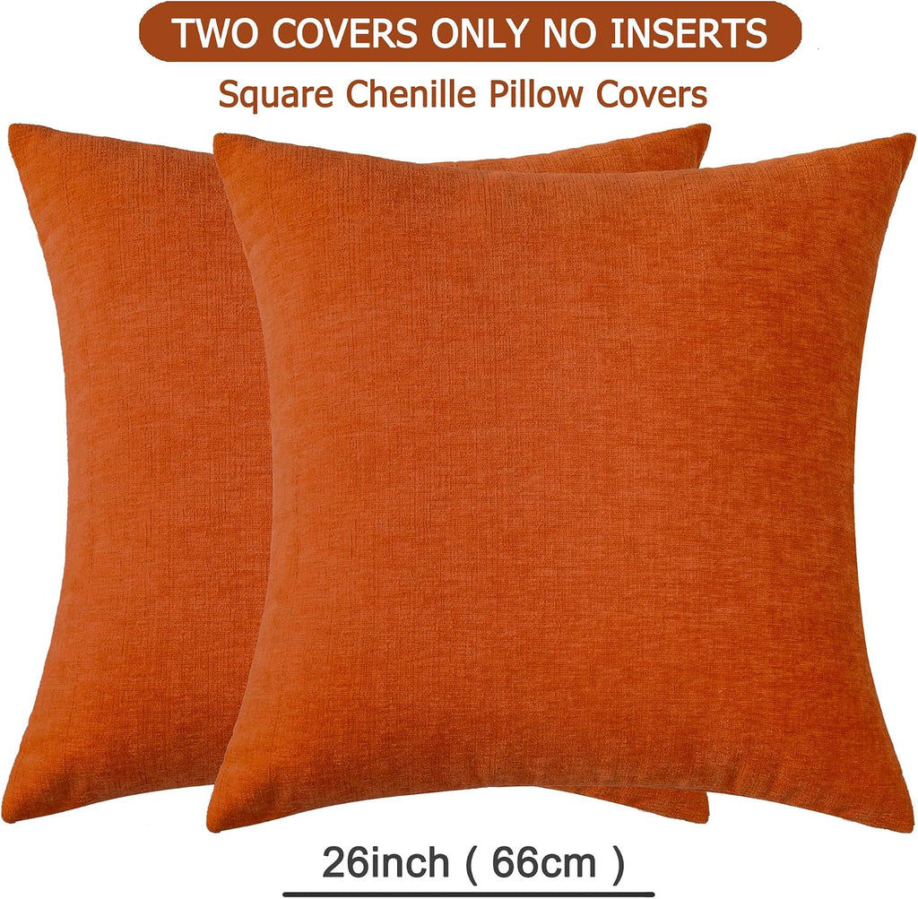 Gawamay Decorative Chenille Throw Pillow Covers 26x26 Inch Pack of 2, Soft Square Couch Pillow Cover for Sofa Cushion Living Room Bedroom S…