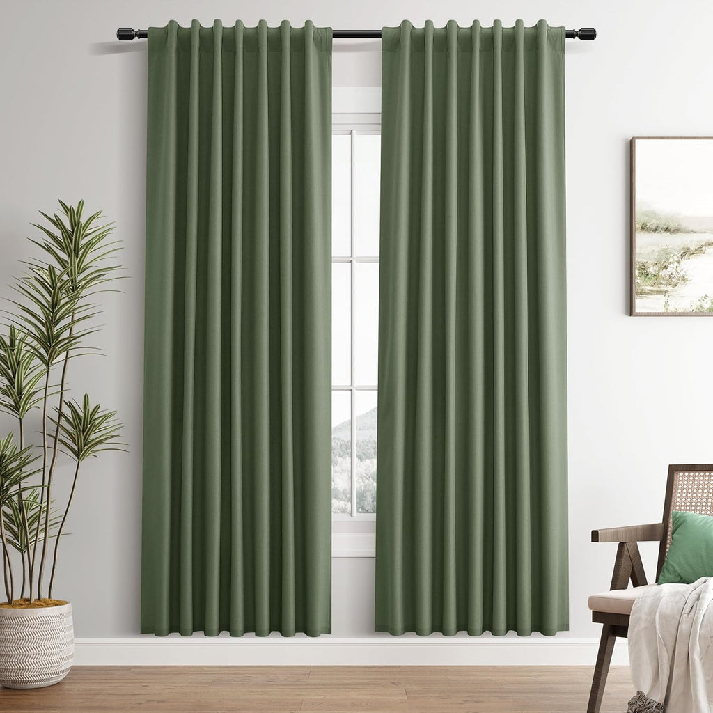 Guken Linen 100% Blackout Curtains 78 Inches Long for Bedroom Full Light Blocking Curtains Olive Green Country Farmhouse Insulated Thermal…