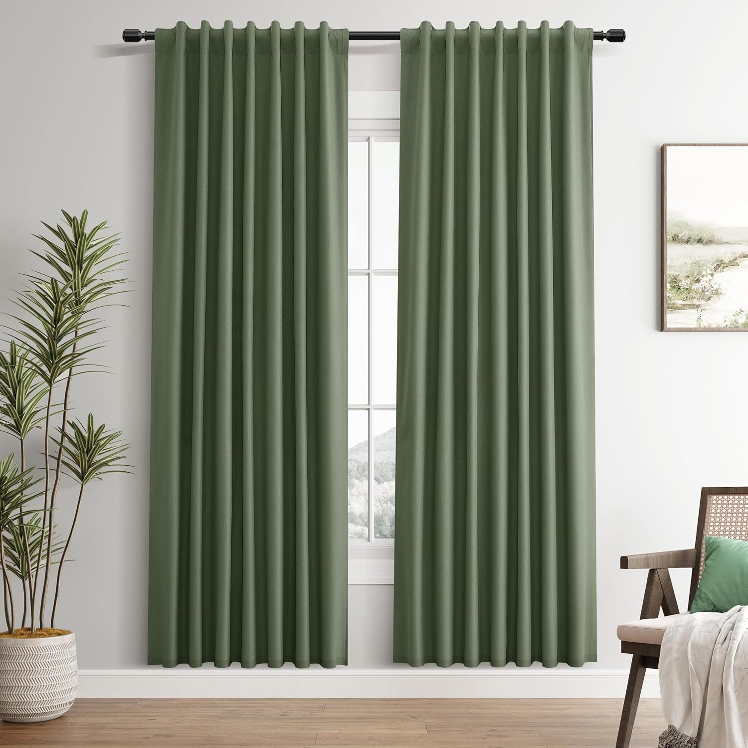 Guken Linen 100% Blackout Curtains 78 Inches Long for Bedroom Full Light Blocking Curtains Olive Green Country Farmhouse Insulated Thermal…