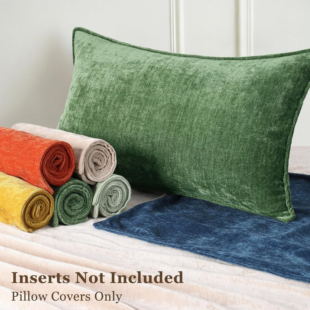 decorUhome Summer Couch Throw Pillow Covers 12x20 Set of 2, Decorative Soft Velvet Modern Cozy Chenille Lumbar Pillow Cases with Elegant De…
