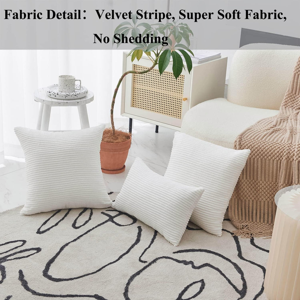Home Brilliant Euro Sham Super Soft Striped Corduroy Velvet Decorative Throw Pillow Cushion Cover for Baby Couch Bench Sofa Summer Decor…