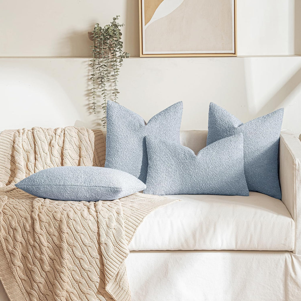Miulee 22x22 Inch Decorative Euro Sham Pillow Covers for Couch Bed Set of 2 Textured Boucle Neutral Throw Pillow Covers Light Blue Accent S…