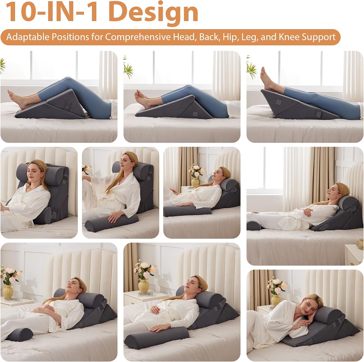 EnjoyaBetterLifeFromHere BIEEZZK 4PCS Wedge Pillow Set for After Surgery, Back Pillow for Bed Sitting up, 9&12inch Adjustable Memory Foam B…