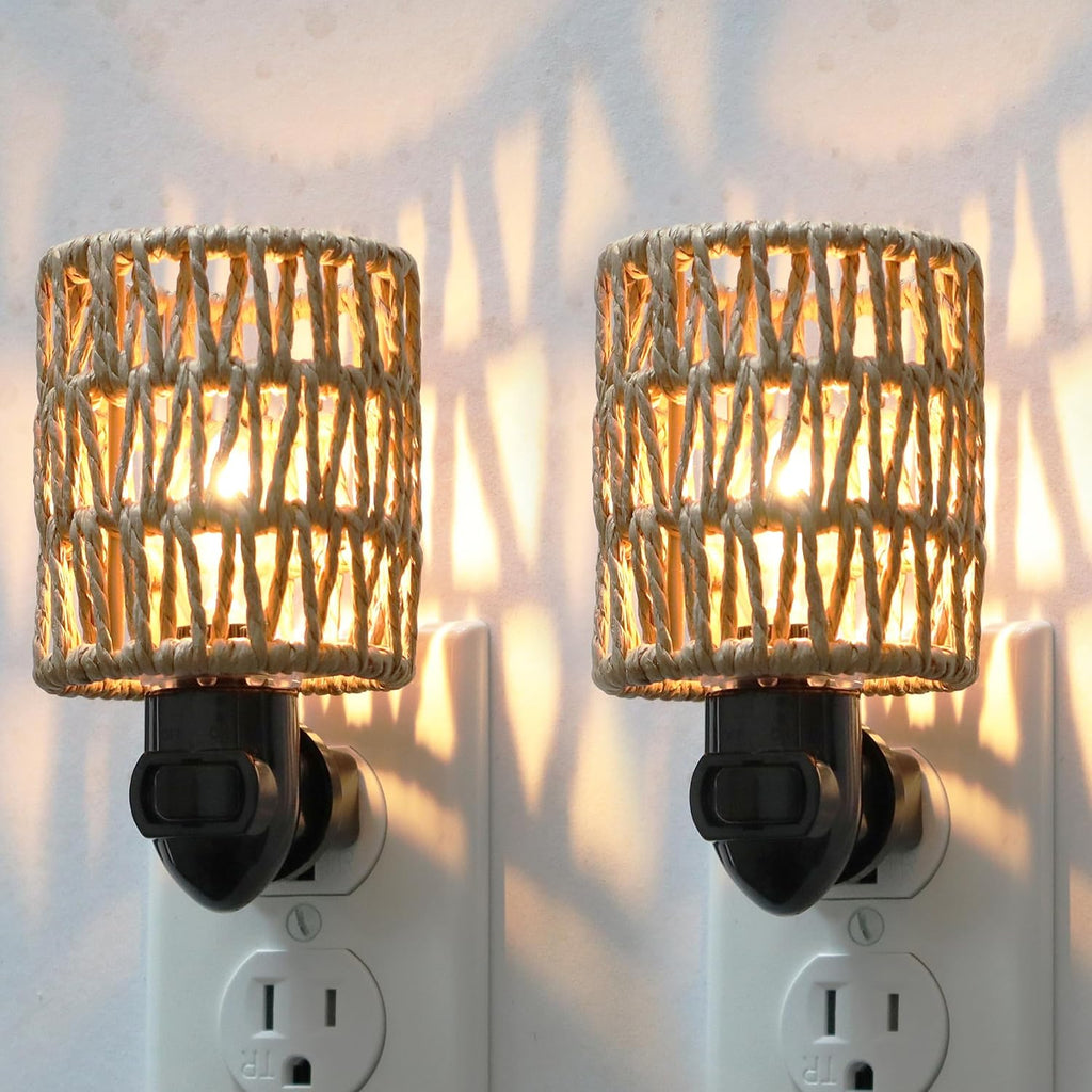 Boho Plug in Night Light with Switch, 2-Pack Farmhouse LED Night Lights Plug into Wall Socket, 0.5W Baby Nursery Nightlight with Bohemian…