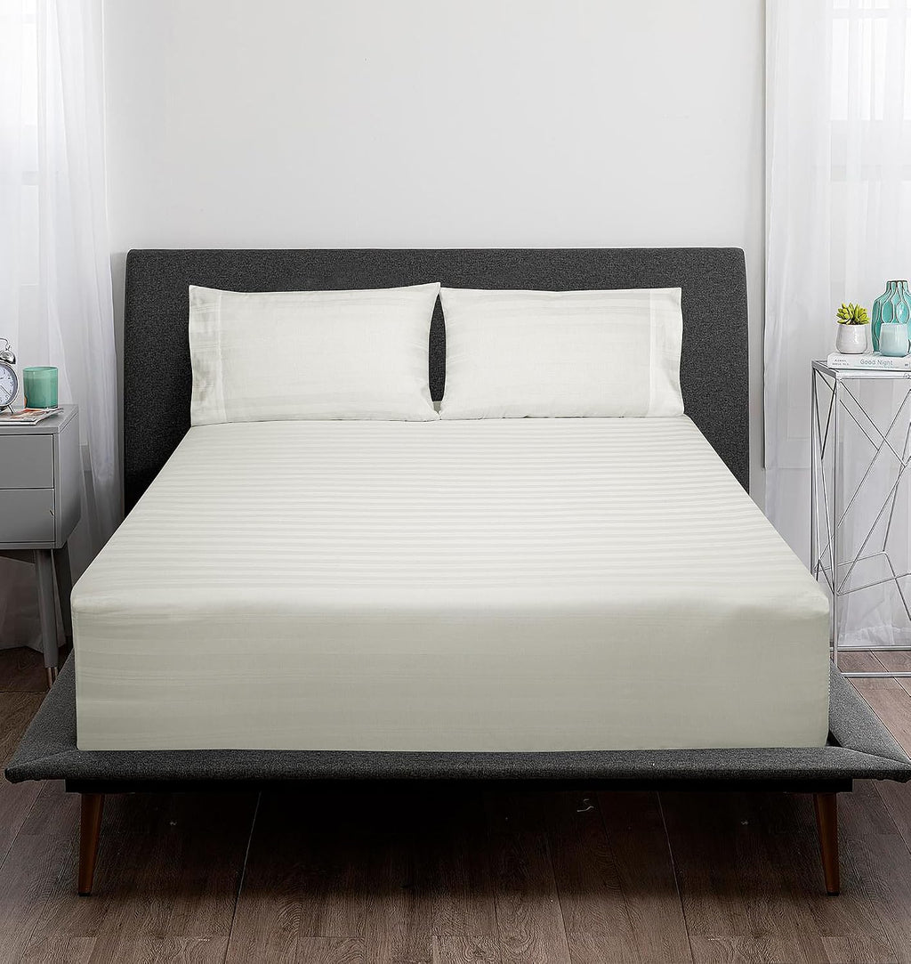 Royalelinens ROYALE LINENS 300 Thread Count 100% Long Staple Combed Cotton Striped Sheet Set - 4 Piece Full Bed Sheets - 1 Fitted, 1 Flat,…