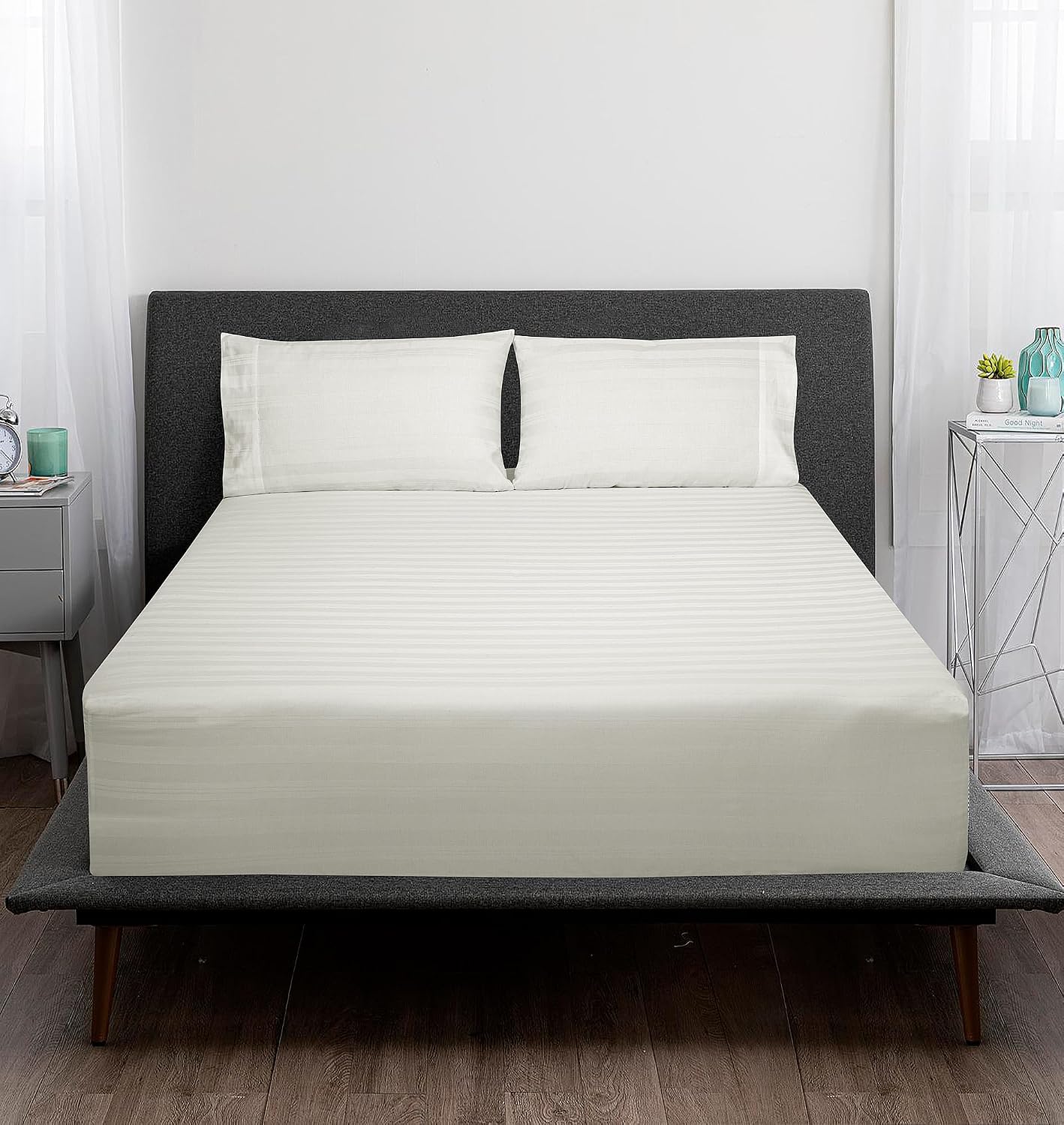 Royalelinens ROYALE LINENS 300 Thread Count 100% Long Staple Combed Cotton Striped Sheet Set - 4 Piece Full Bed Sheets - 1 Fitted, 1 Flat,…