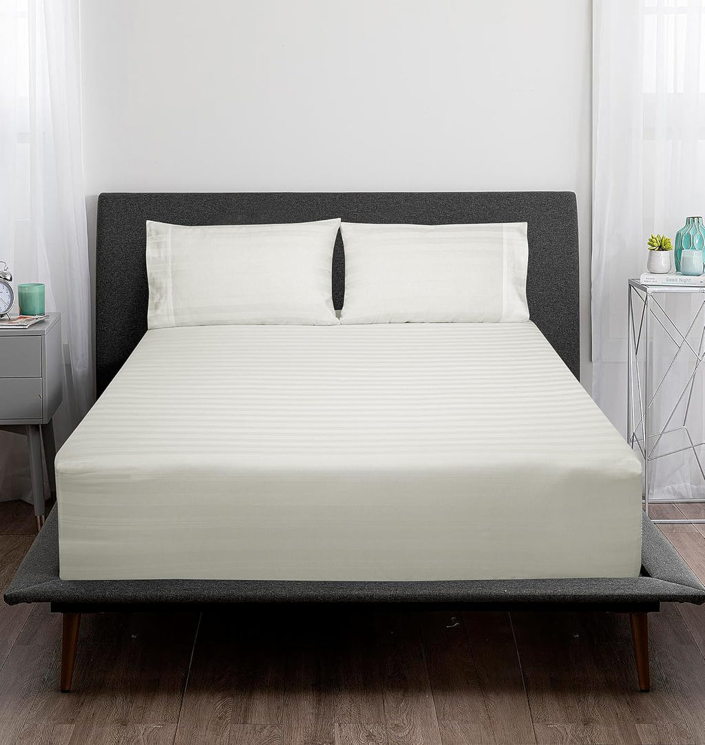 Royalelinens ROYALE LINENS 300 Thread Count 100% Long Staple Combed Cotton Striped Sheet Set - 4 Piece King Bed Sheets - 1 Fitted, 1 Flat &…
