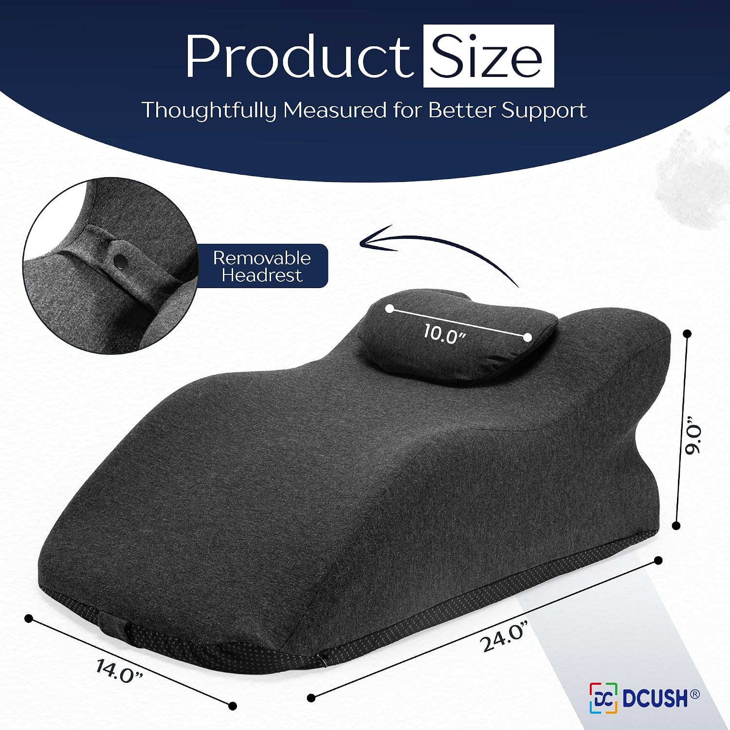 Ergonomic Contoured Memory Foam Pillow with Removable Headrest, 27° Angled Support for Neck and Waist, Massages, Reading, Relaxing & Leg…