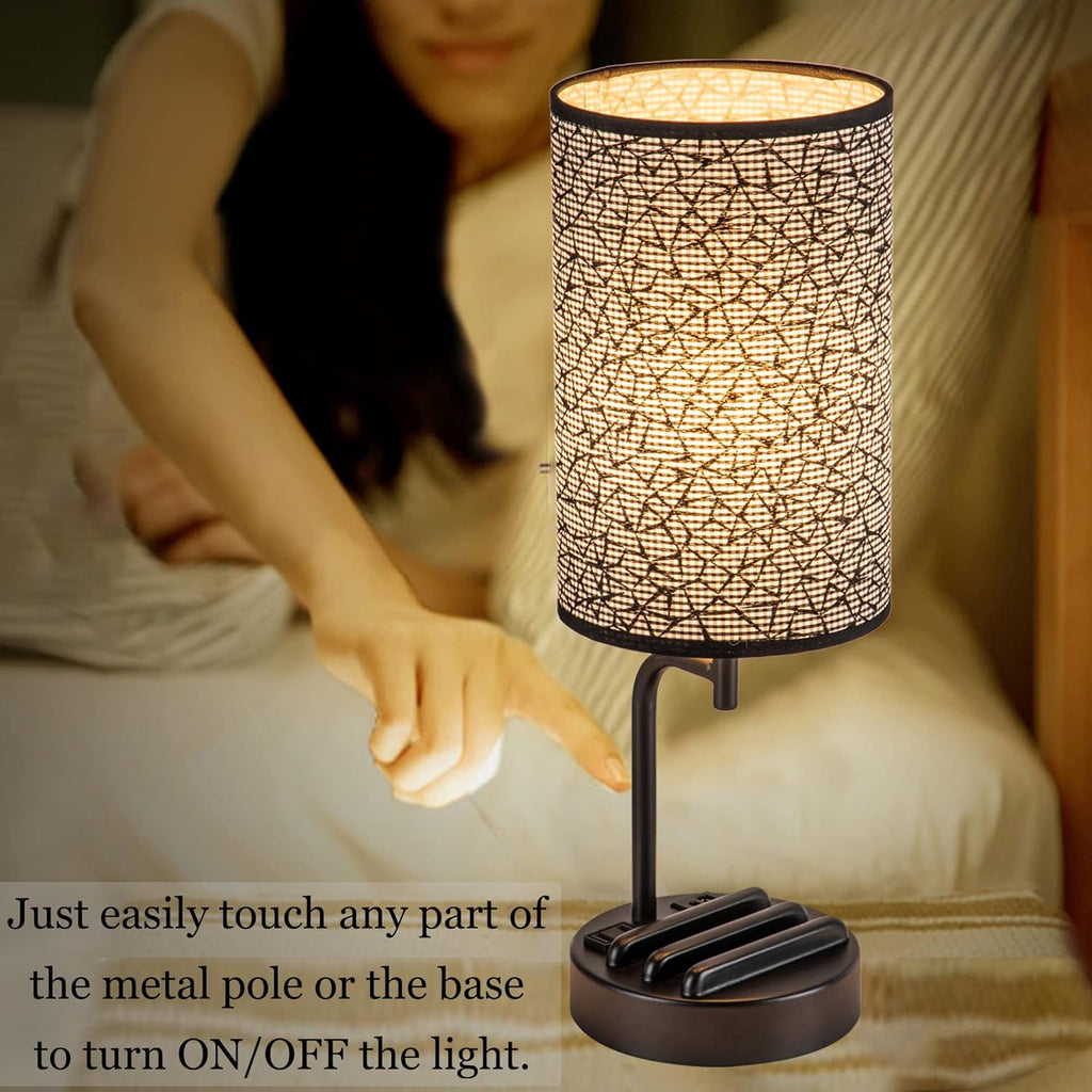 Dreamholder Touch Control USB Table Lamp, Upgraded 3-Way Dimmable Nightstand Desk Lamp with USB C & A Charging Ports and AC Outlet…