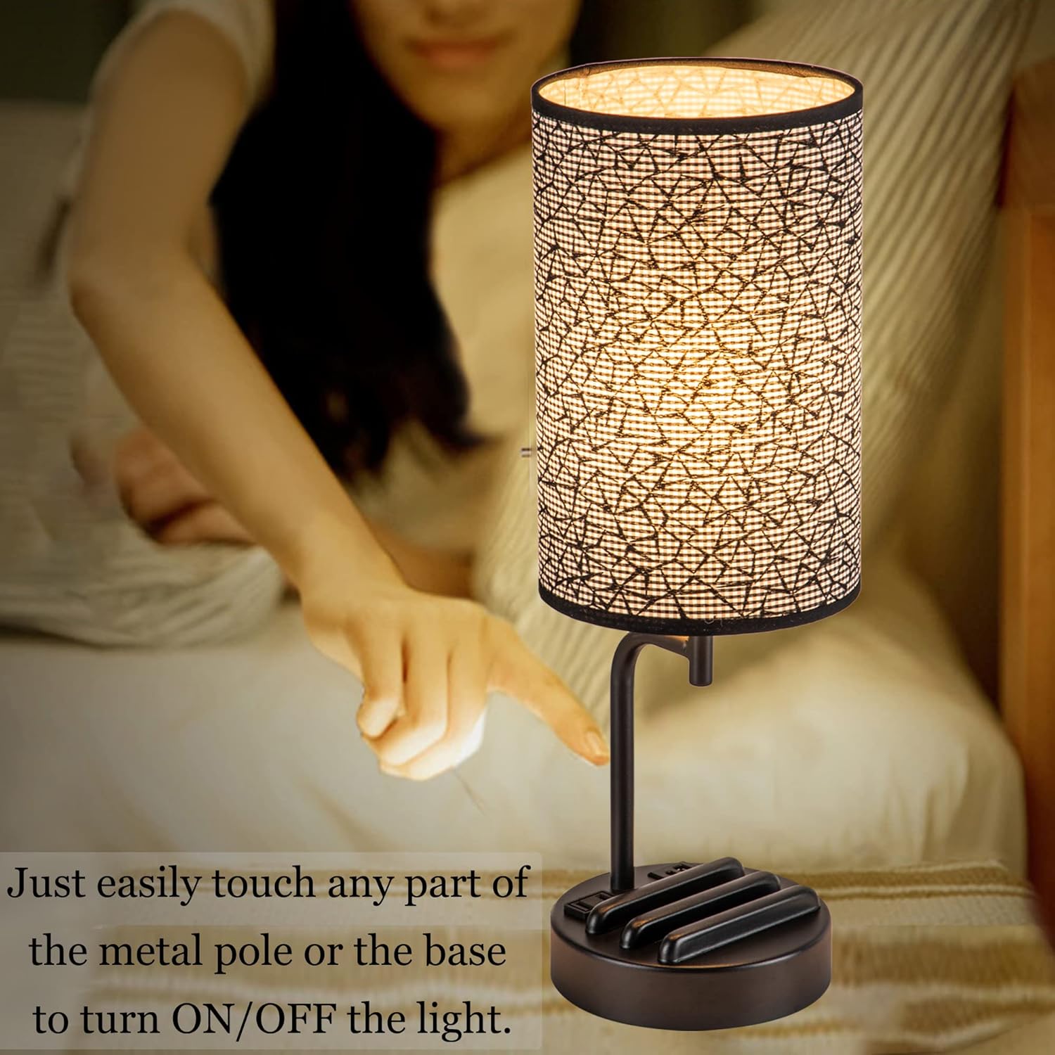 Dreamholder Touch Control USB Table Lamp, Upgraded 3-Way Dimmable Nightstand Desk Lamp with USB C & A Charging Ports and AC Outlet…