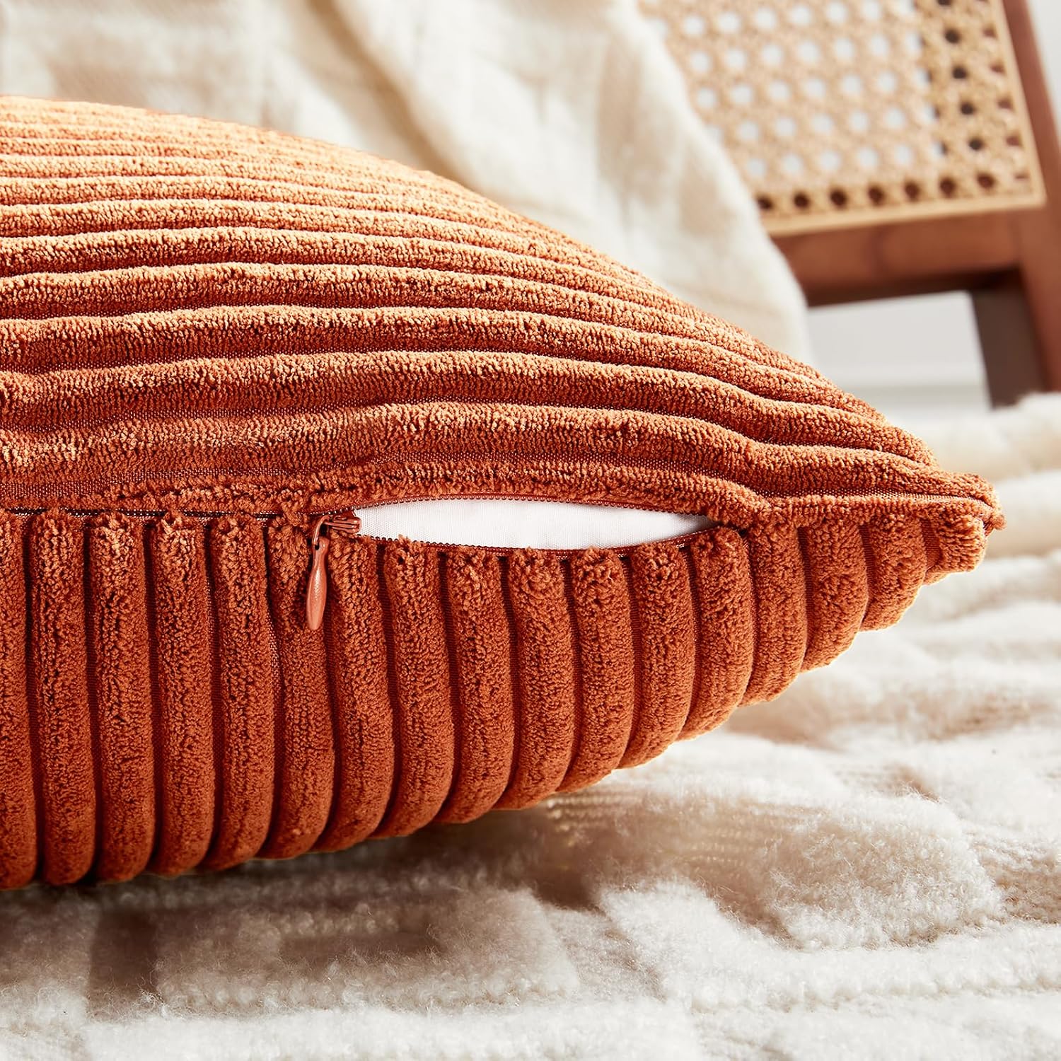 Fancy Homi Set of 2 Burnt Orange Decorative Throw Pillow Covers 22x22 Inch for Living Room Couch Bed, Boho Farmhouse Fall Home Decor…