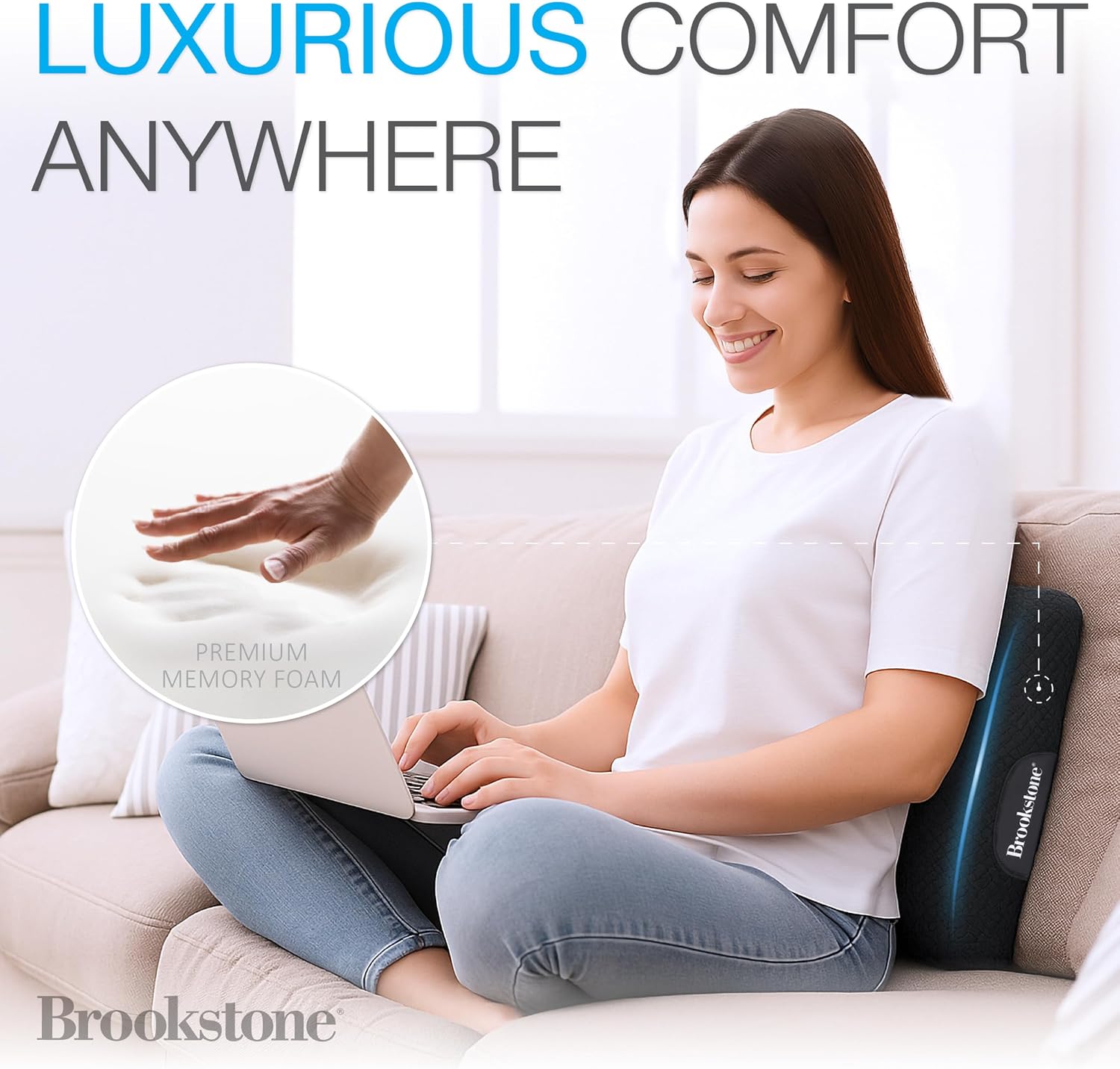 Brookstone BK1209 - Luxurious Lumbar Support Pillow for Car or Office Chair, Back Cushion with Premium Grade Memory Foam, Breathable and…