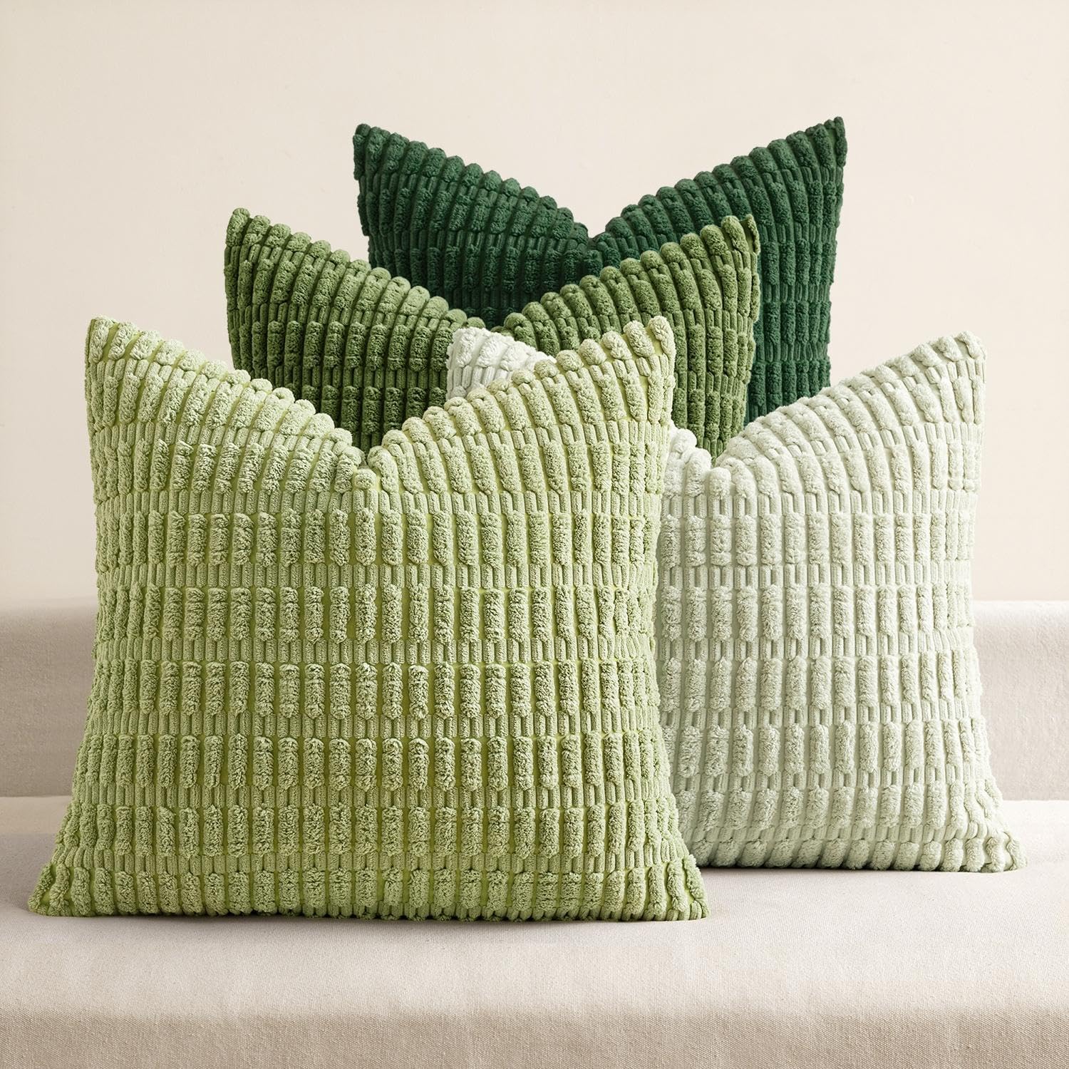 MIULEE Soft Corduroy Spring Throw Pillow Covers Set of 4 Forest Green 20x20 Inch Modern Farmhouse Boho Decorative Accent Cushion Covers…